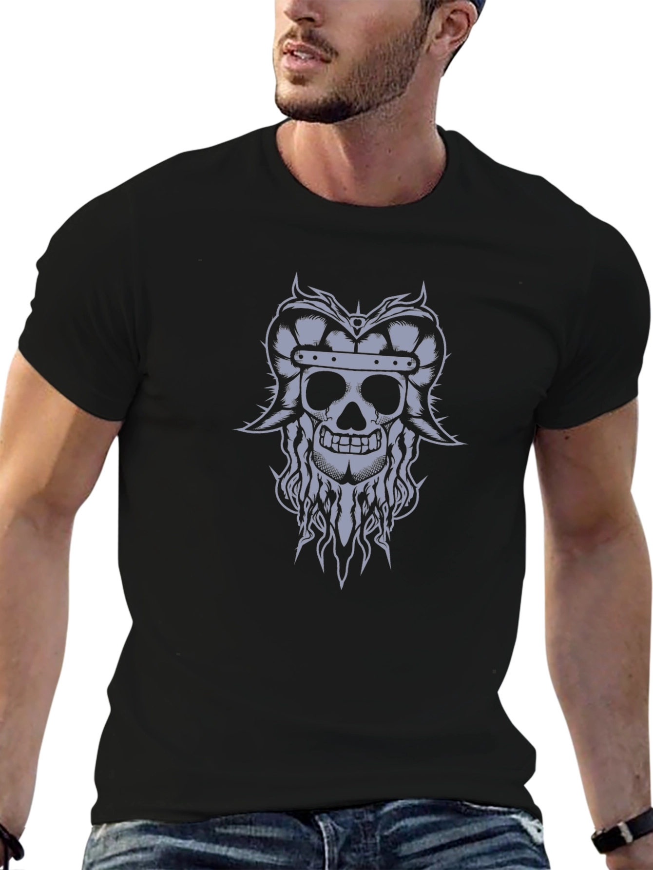 Viking Skull Graphic Tee - Black T-Shirt