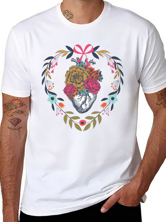 Floral Heart Graphic Tee - Unique Anatomical Art