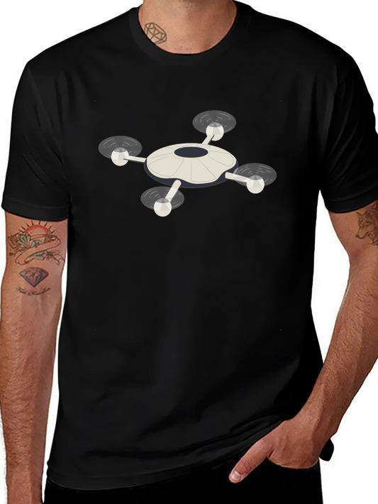 Drone Graphic T-Shirt - Black Crew Neck Tee