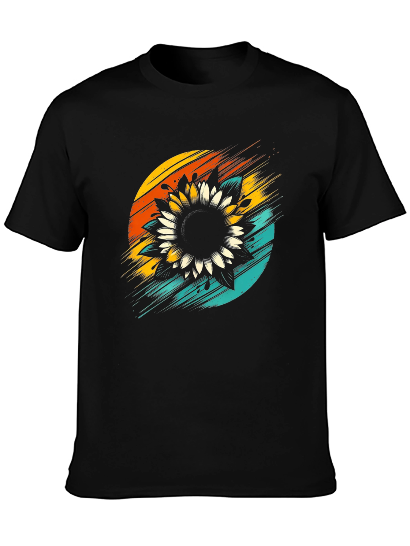 Sunflower Graphic Tee - Retro Style Black T-Shirt