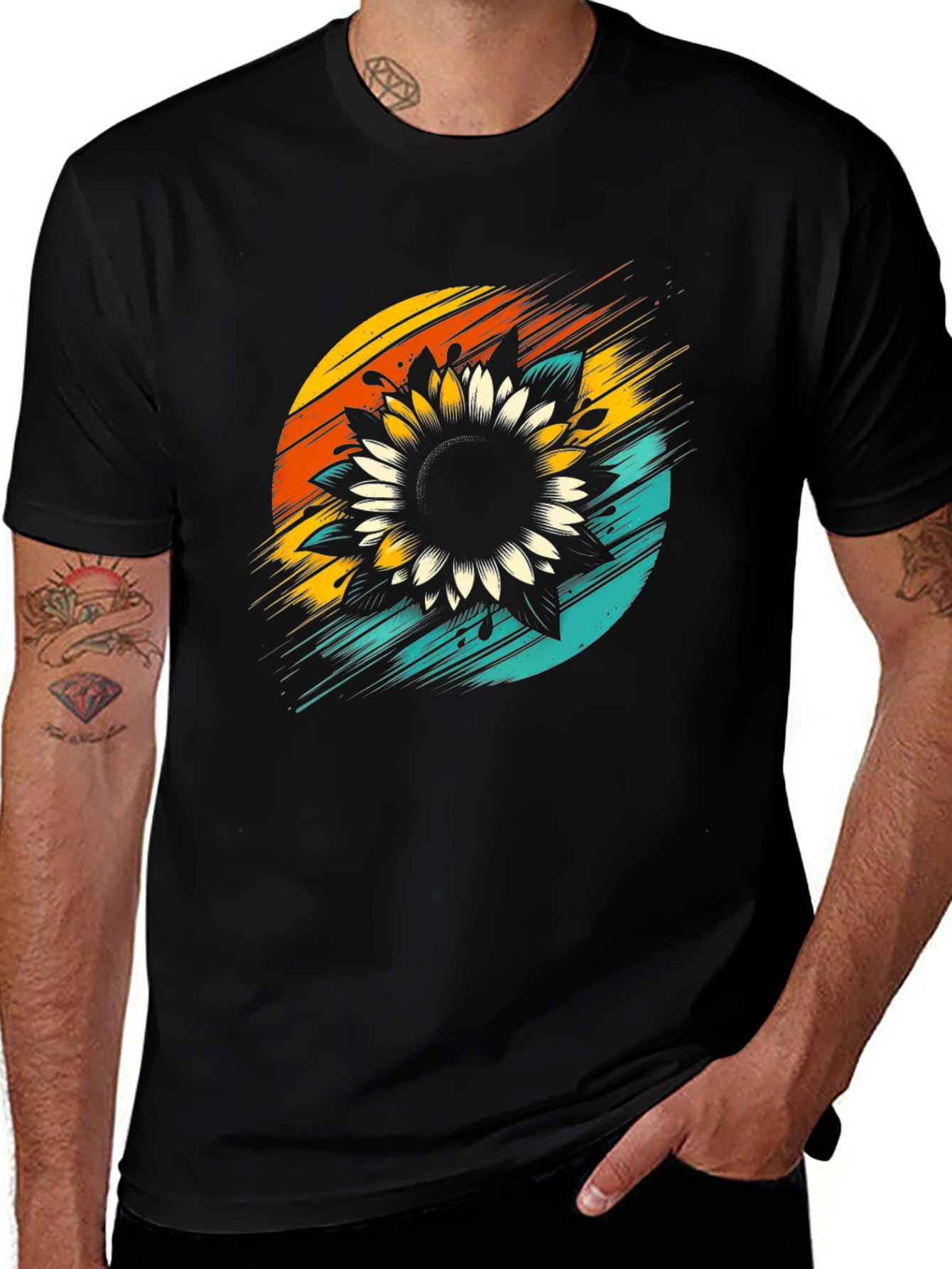 Sunflower Graphic Tee - Retro Style Black T-Shirt