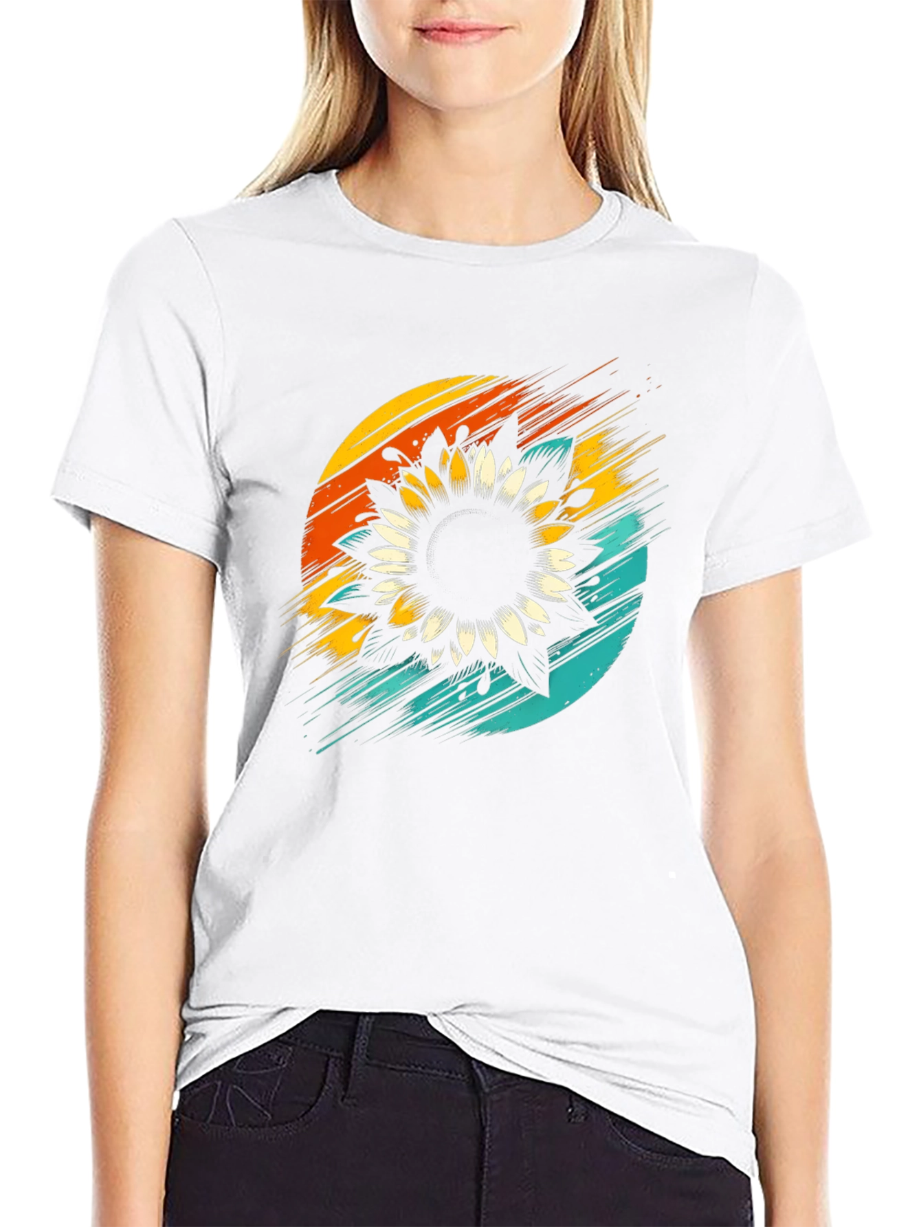 Sunflower Graphic Tee - Retro Style Black T-Shirt