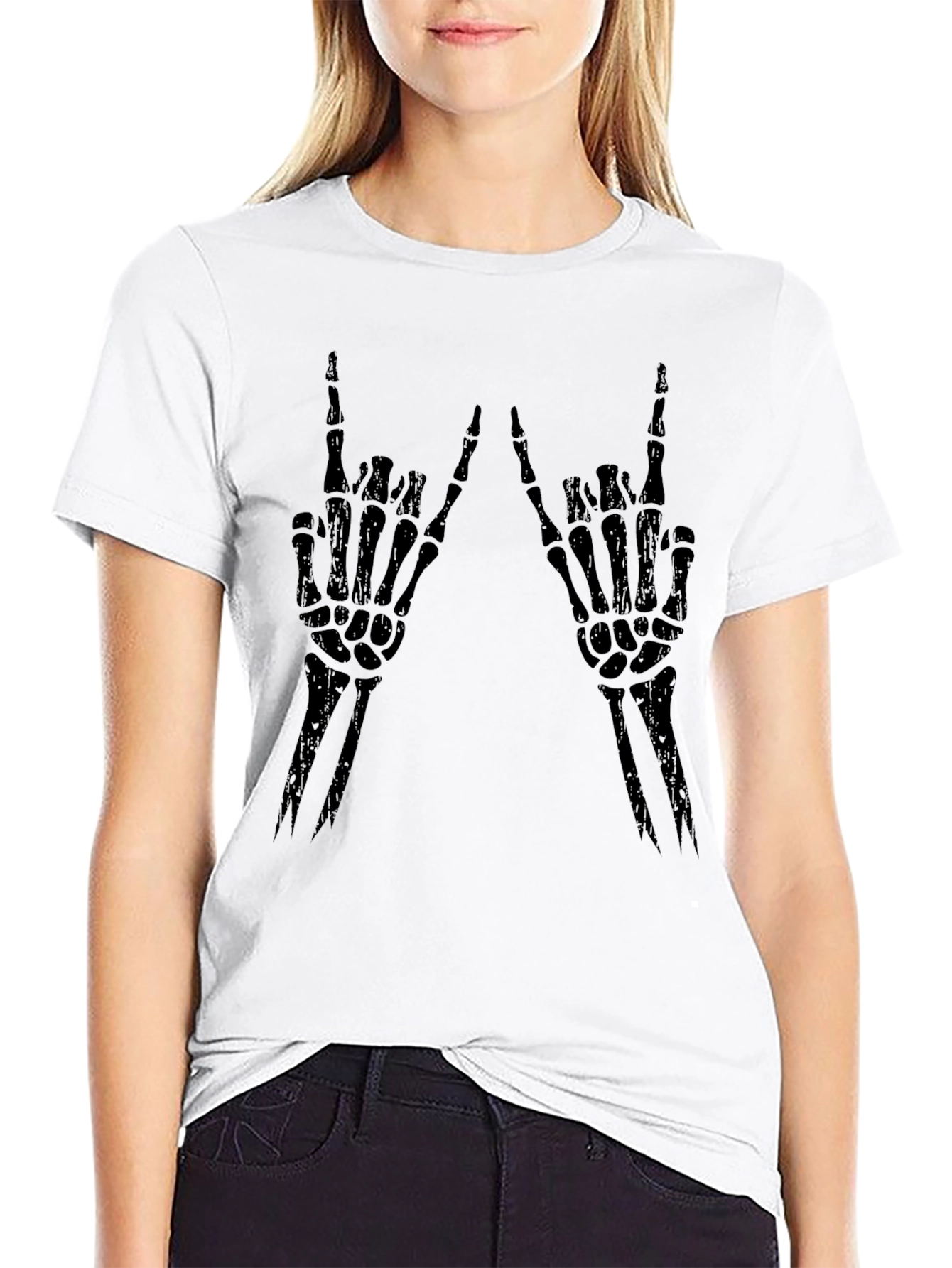 Rock On Skeleton Hand T-Shirt - Black Graphic Tee