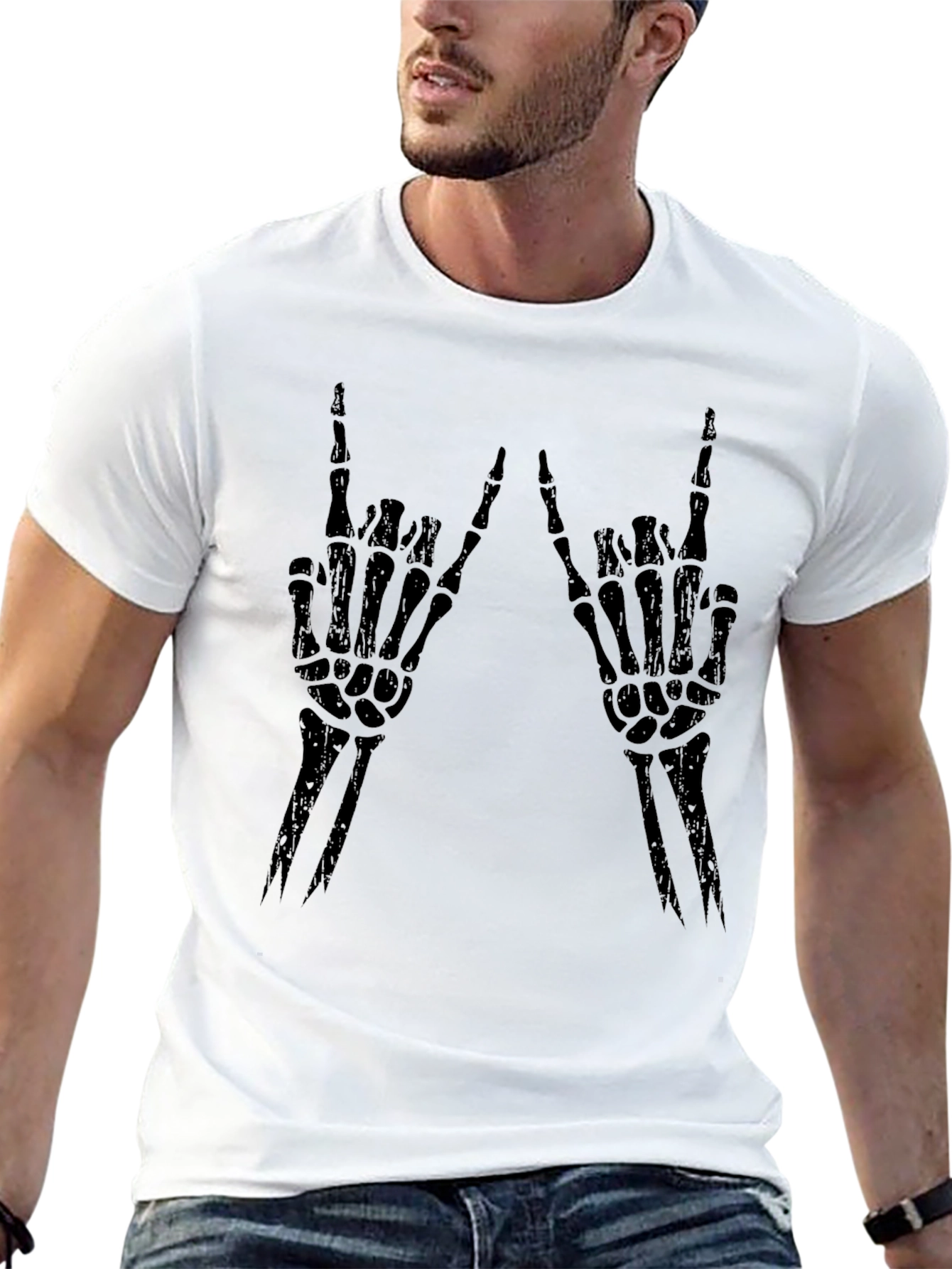 Rock On Skeleton Hand T-Shirt - Black Graphic Tee