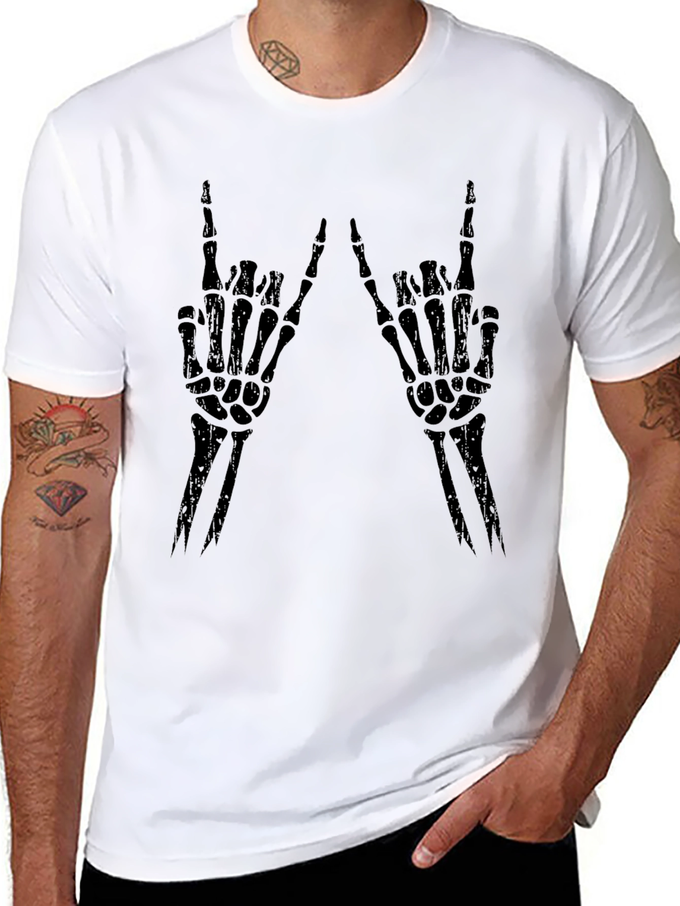 Rock On Skeleton Hand T-Shirt - Black Graphic Tee