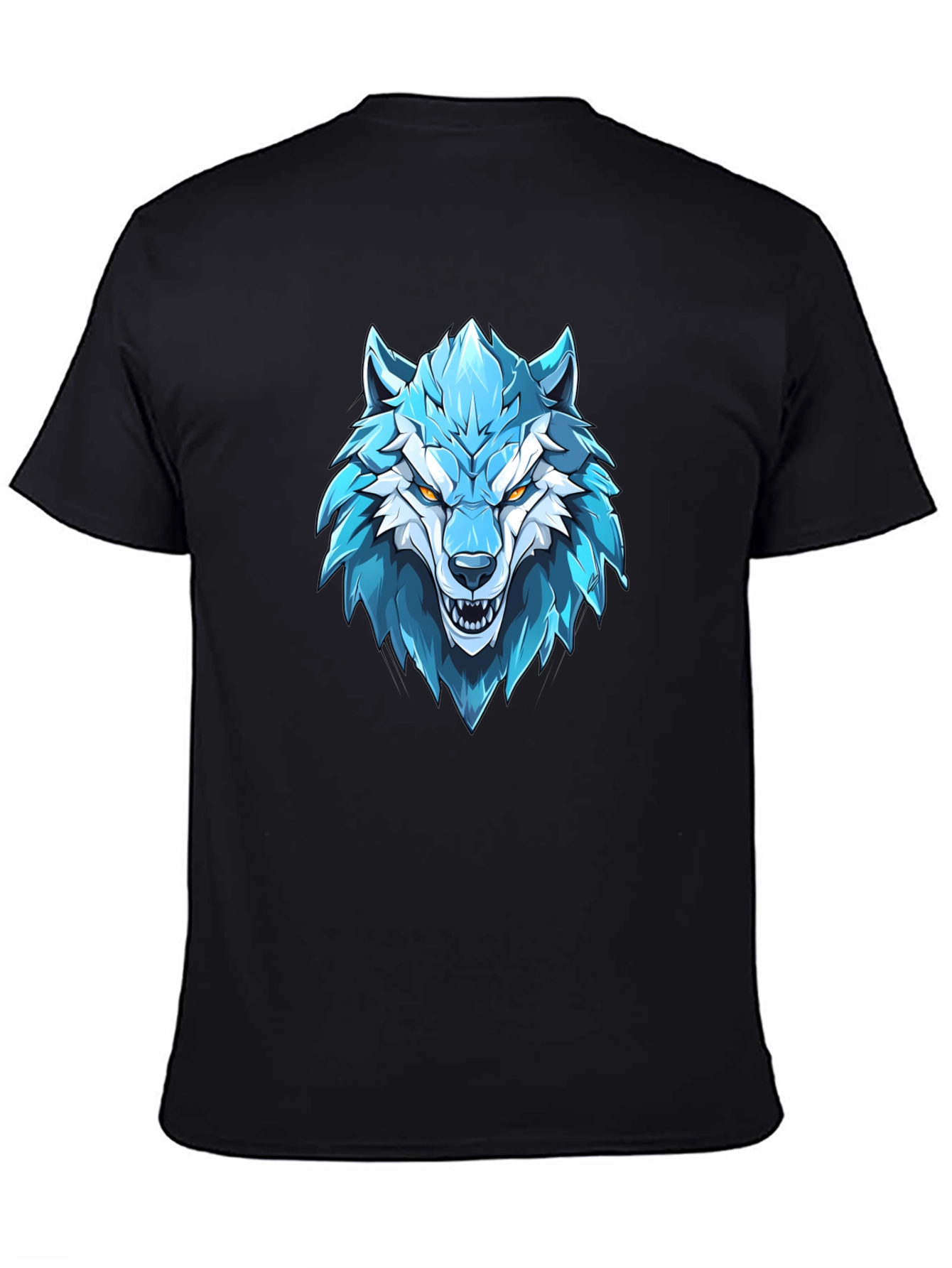 Blue Wolf Graphic Print Black T-Shirt