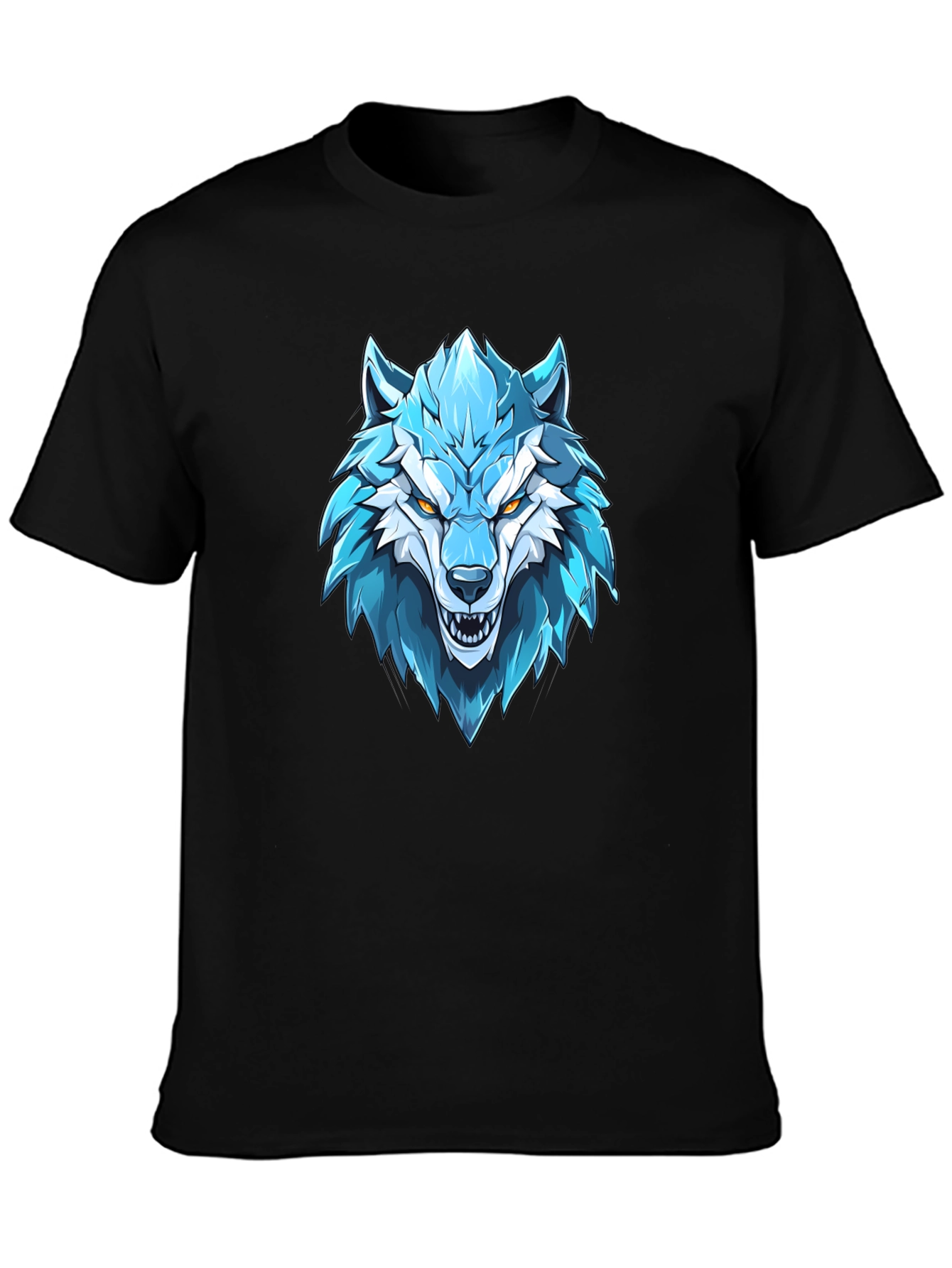 Blue Wolf Graphic Print Black T-Shirt