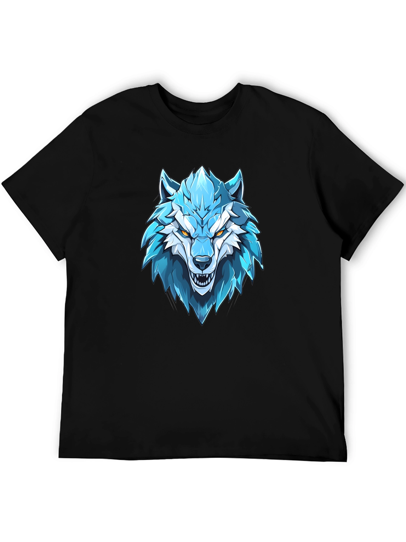 Blue Wolf Graphic Print Black T-Shirt