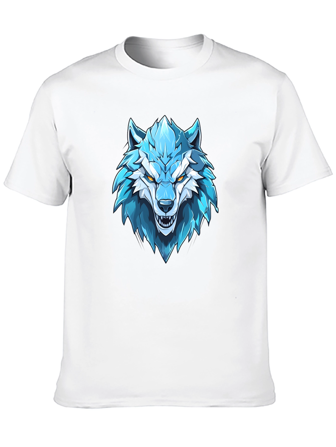 Blue Wolf Graphic Print Black T-Shirt