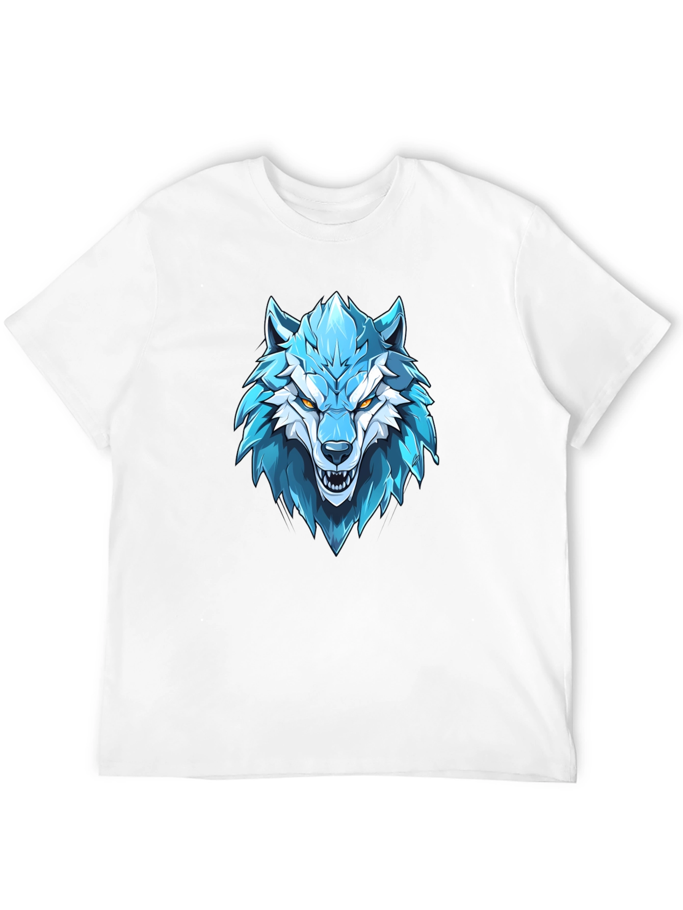 Blue Wolf Graphic Print Black T-Shirt