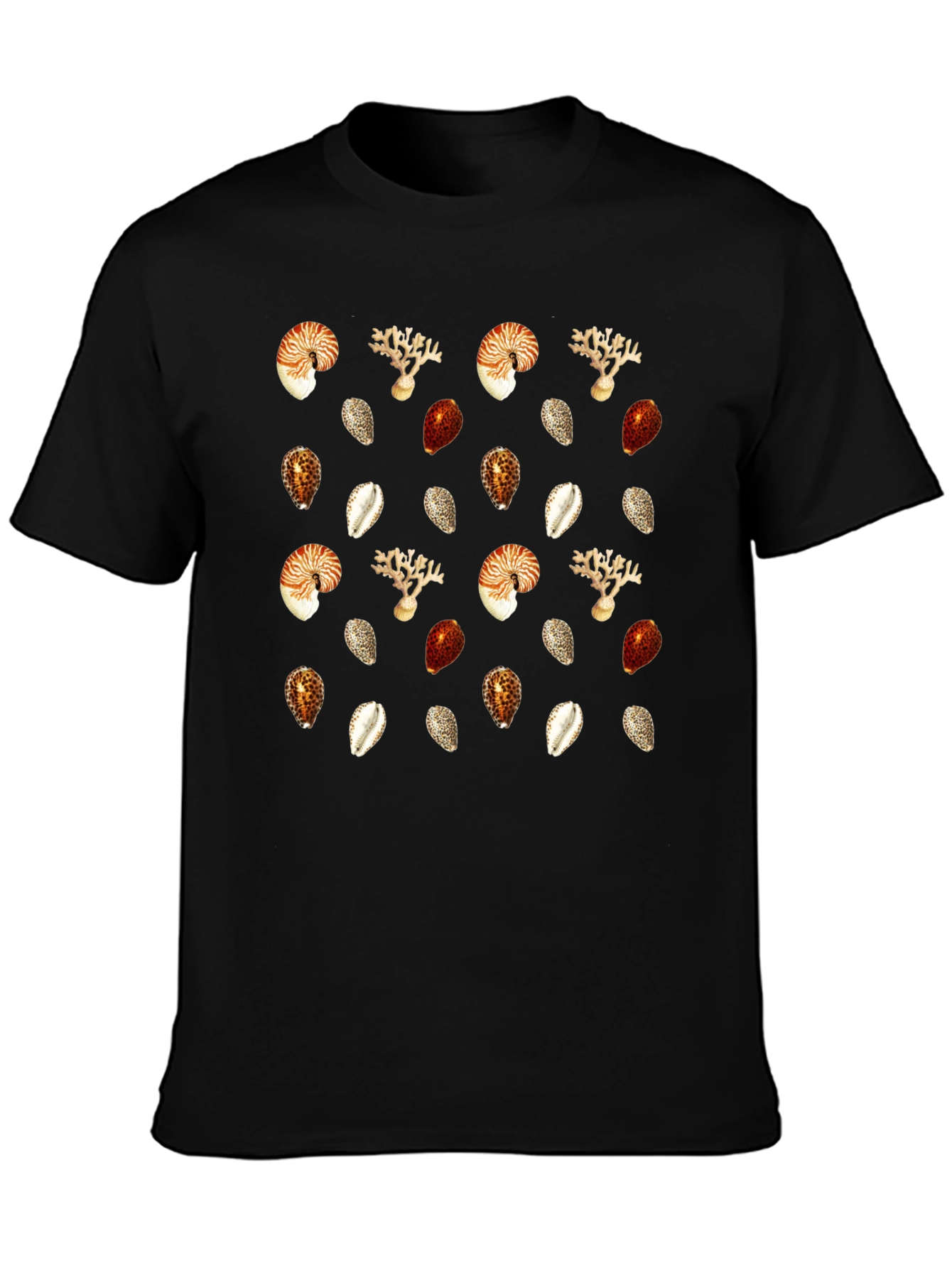 Seashell Pattern Black Graphic Tee