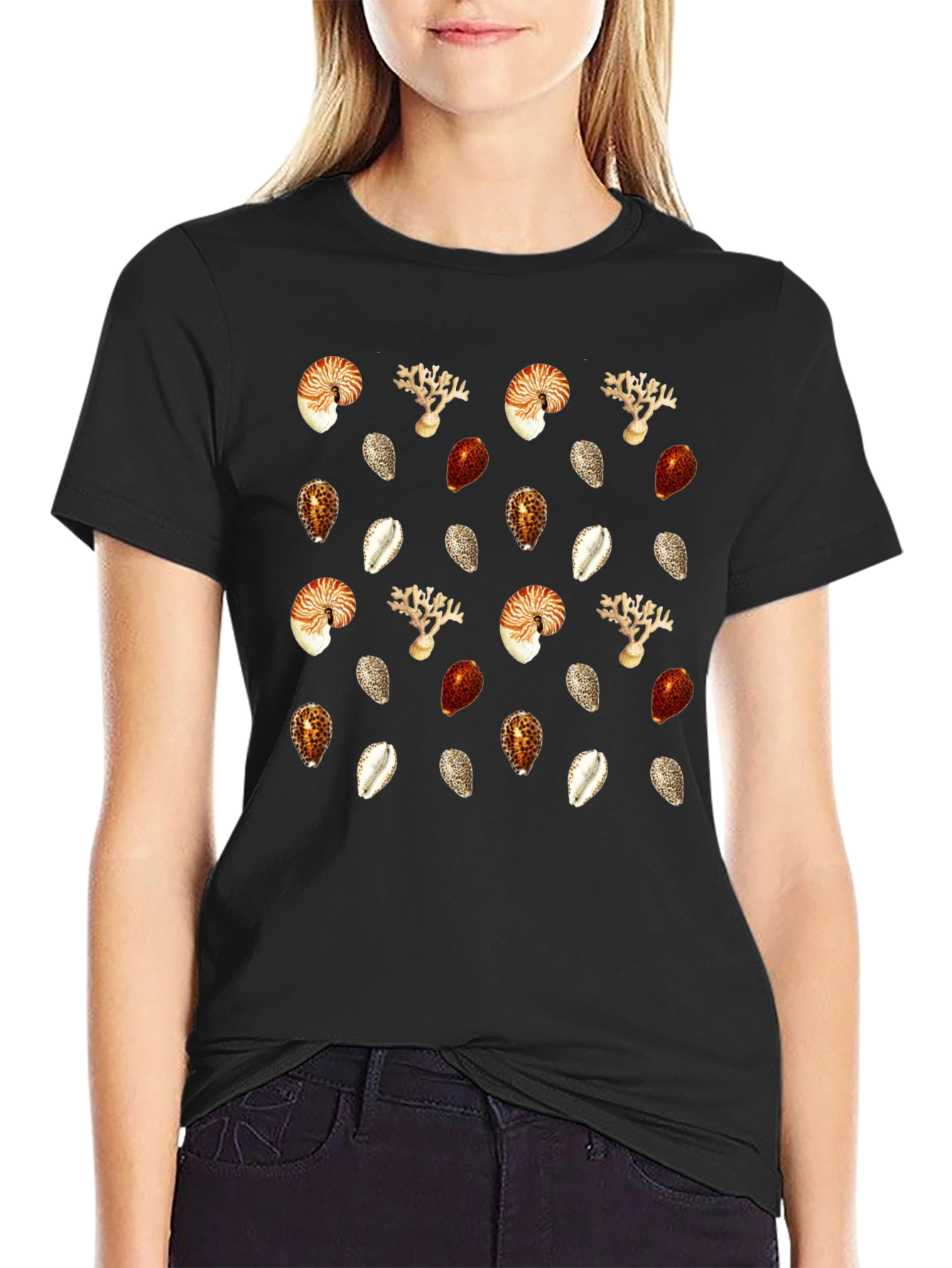 Seashell Pattern Black Graphic Tee