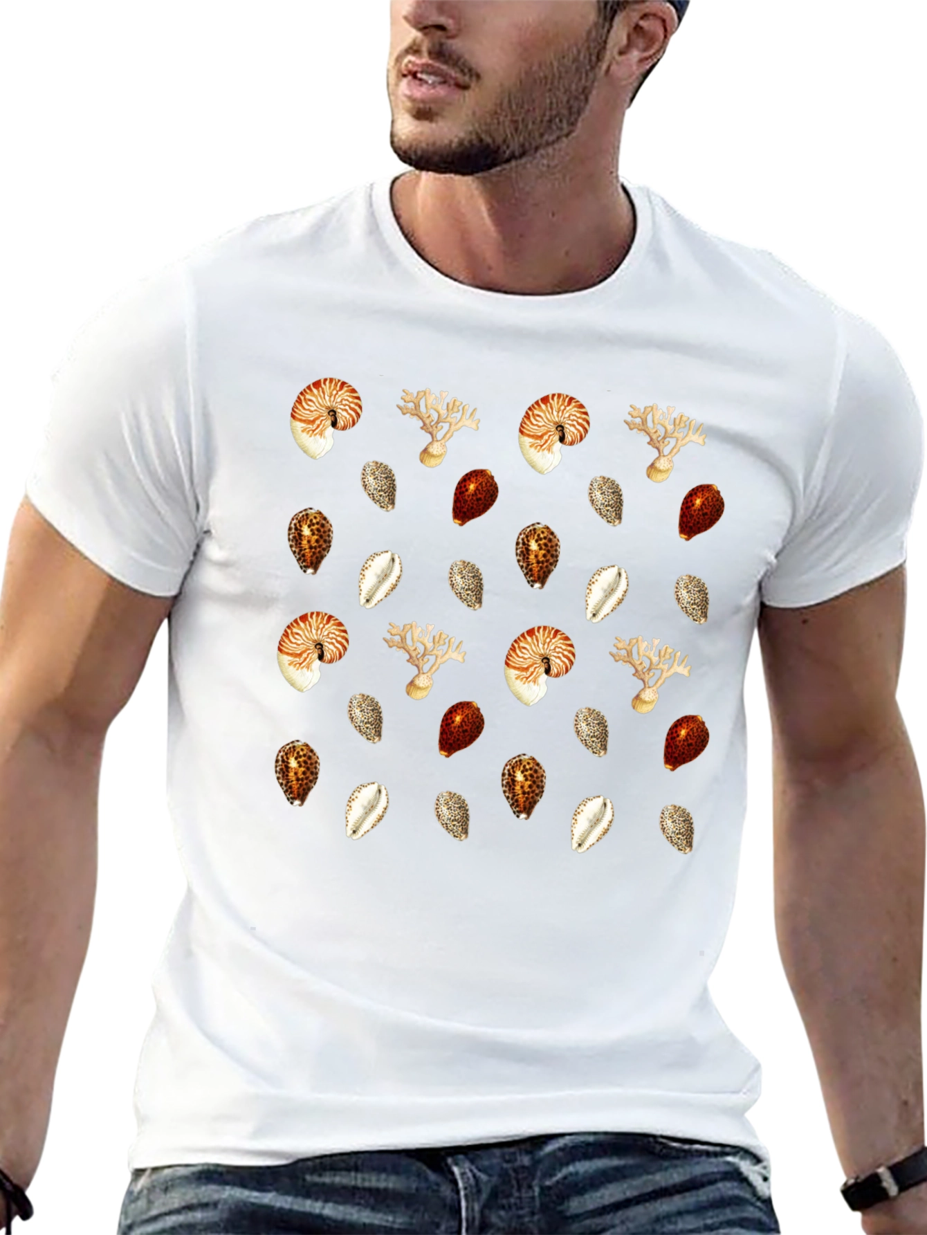 Seashell Pattern Black Graphic Tee