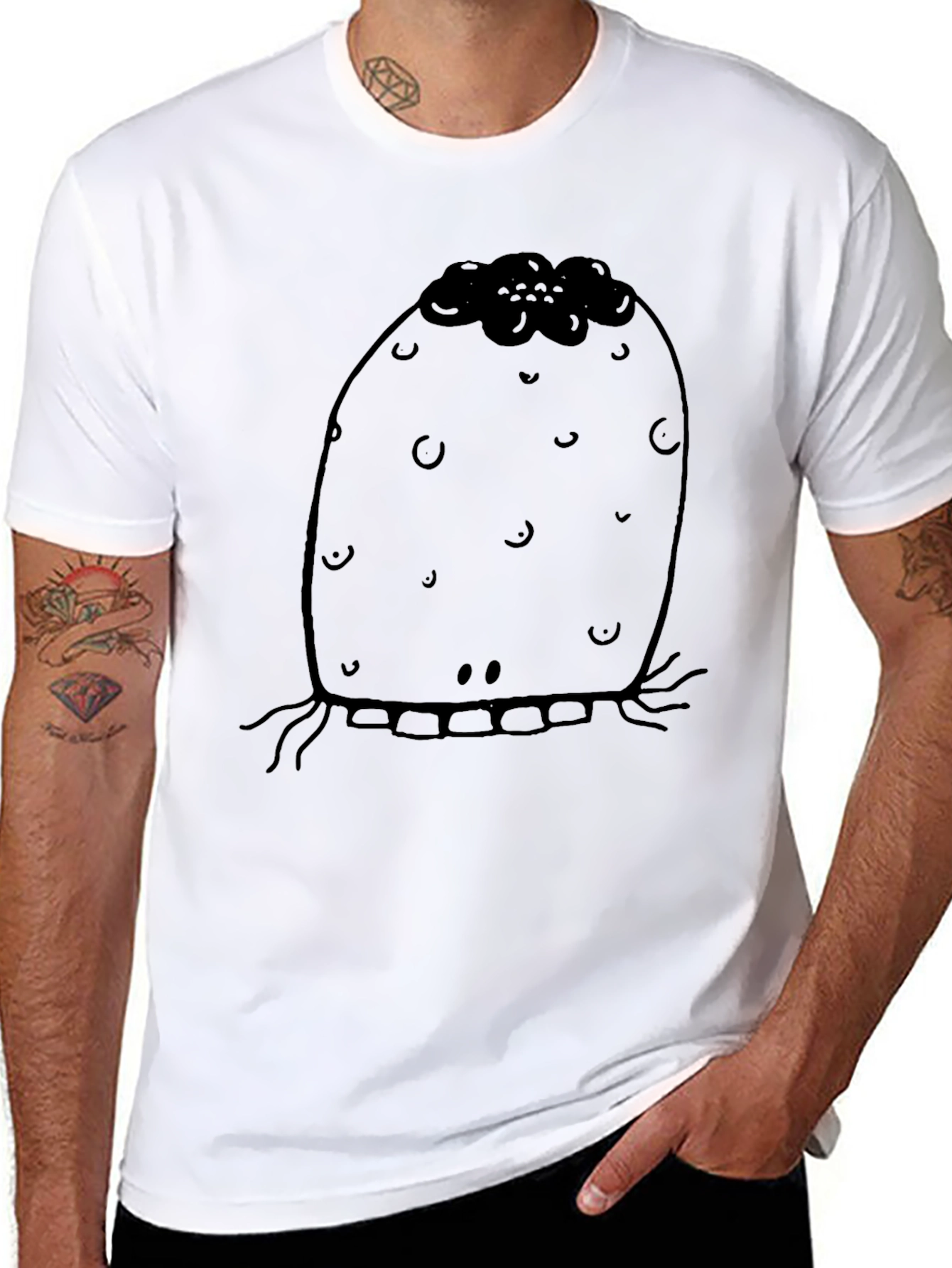 Novelty Cactus Graphic Print Black T-Shirt