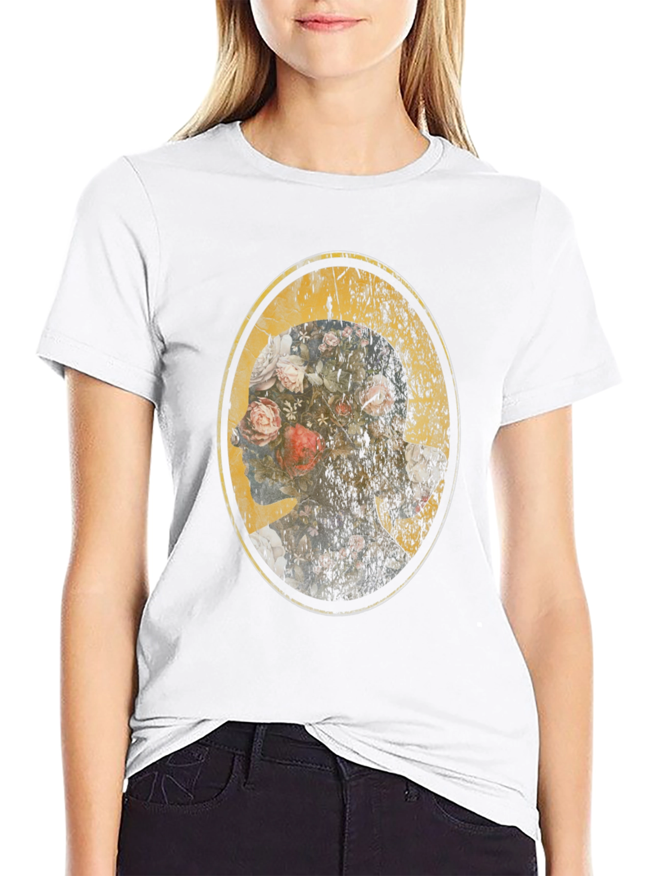 Floral Skull Graphic Black T-Shirt