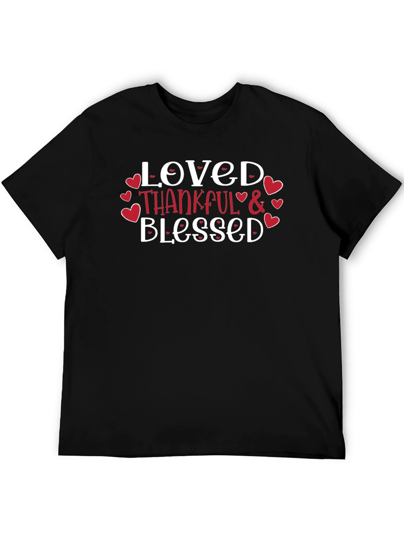 Loved Thankful Blessed Graphic Tee - Black Cotton
