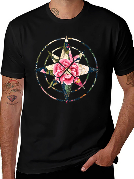 Floral Compass Black T-Shirt