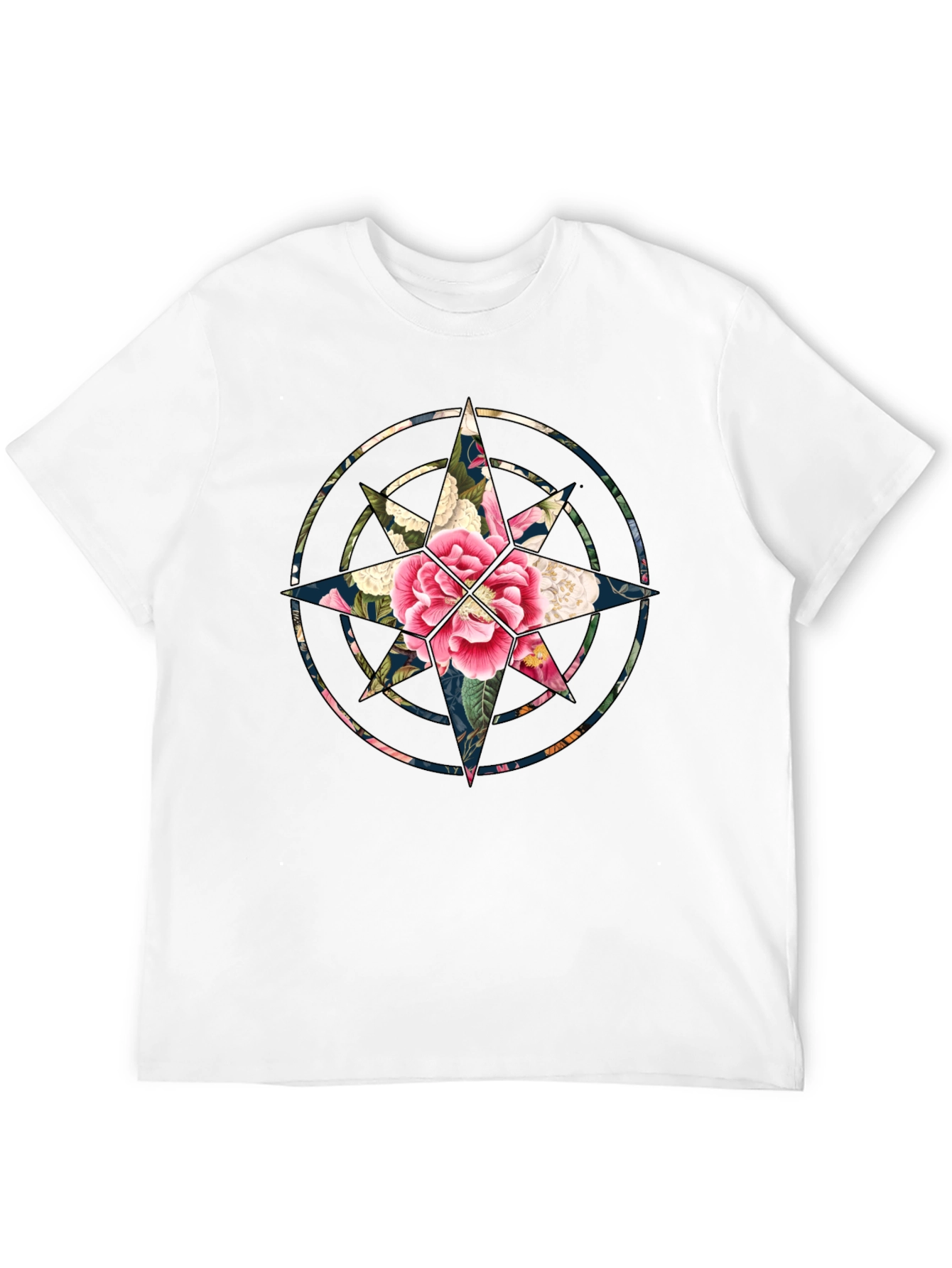 Floral Compass Black T-Shirt