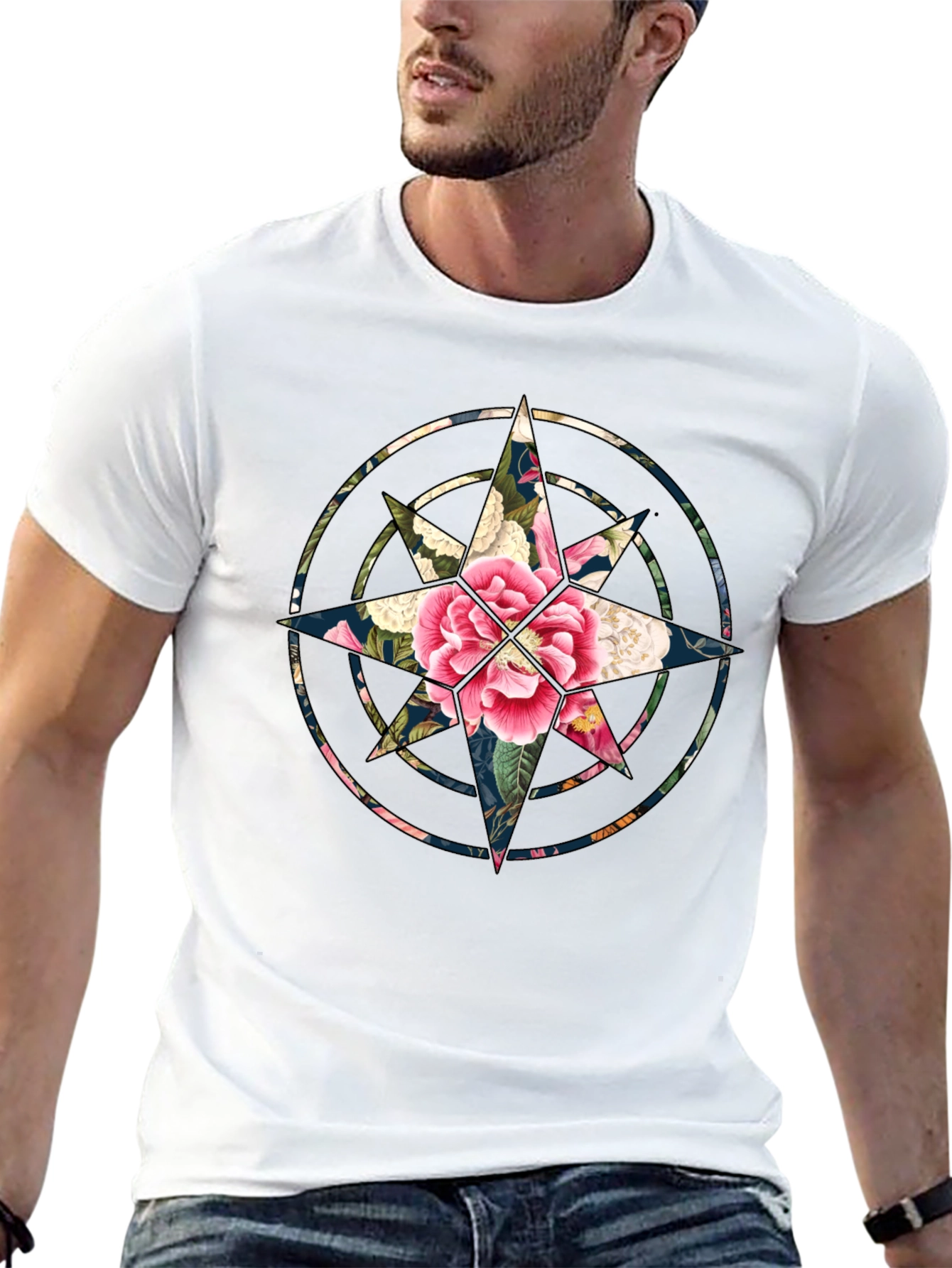 Floral Compass Black T-Shirt