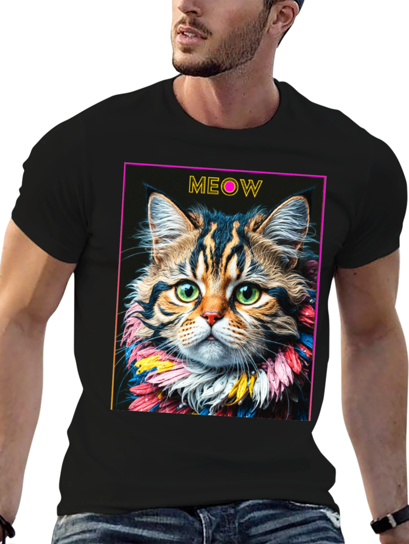 Meow Cat T-Shirt - Artistic Feline Design