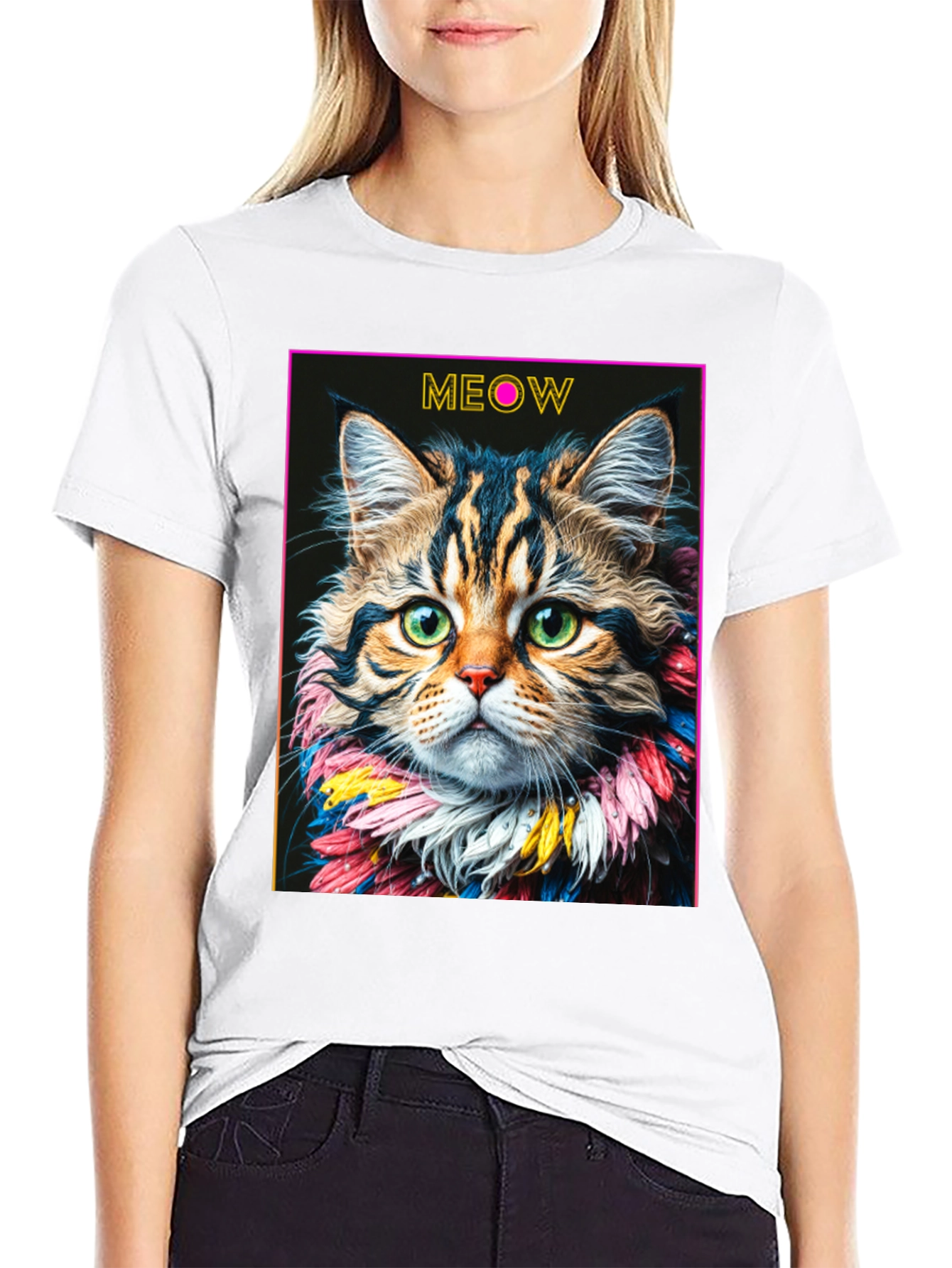 Meow Cat T-Shirt - Artistic Feline Design