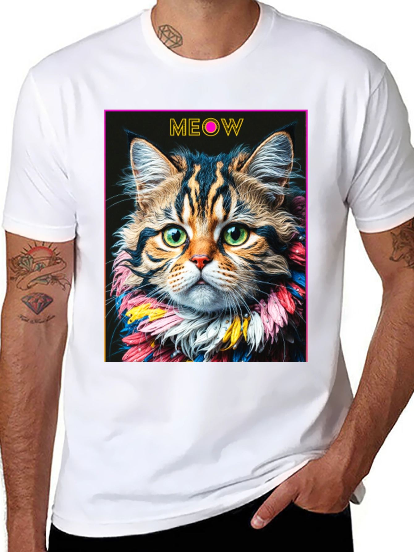 Meow Cat T-Shirt - Artistic Feline Design