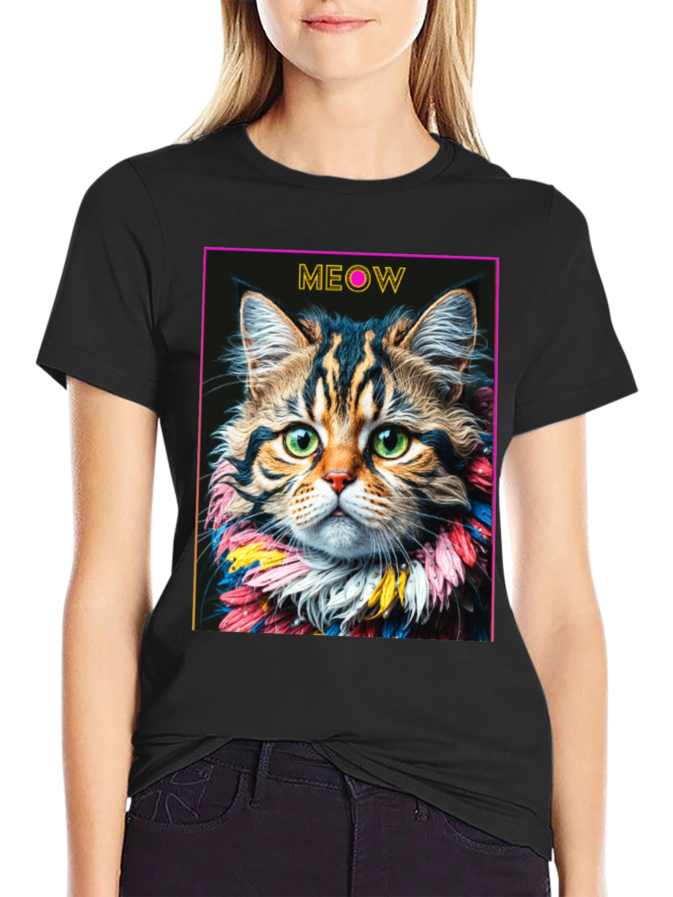 Meow Cat T-Shirt - Artistic Feline Design