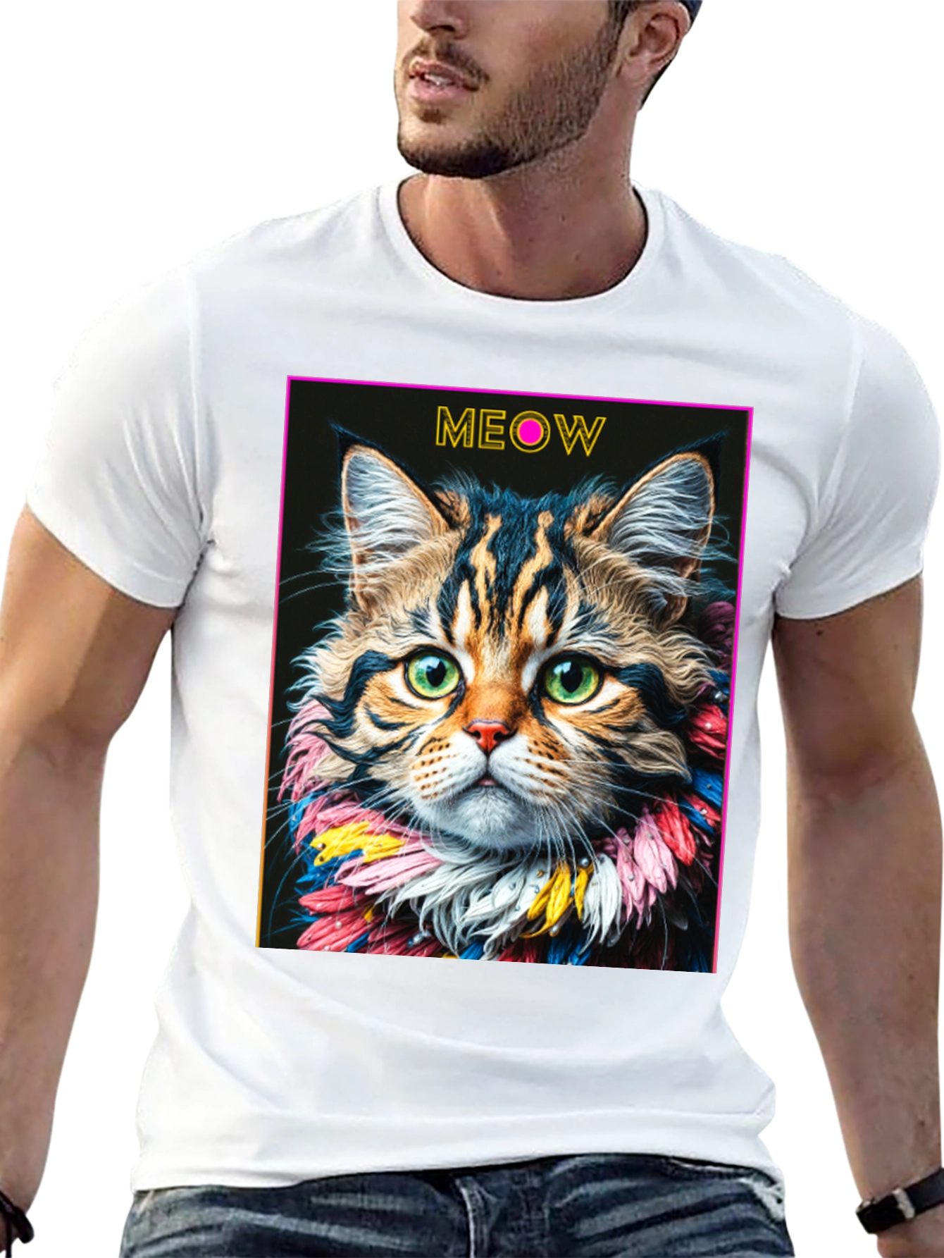Meow Cat T-Shirt - Artistic Feline Design