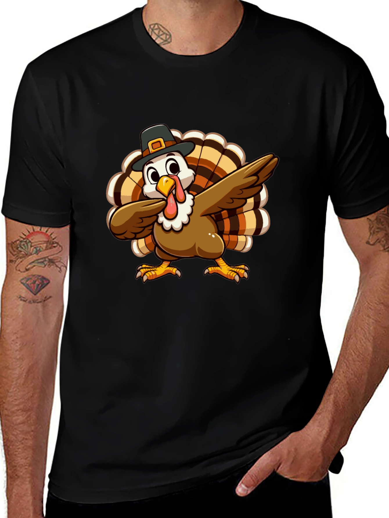 Festive Turkey Dab Black T-Shirt