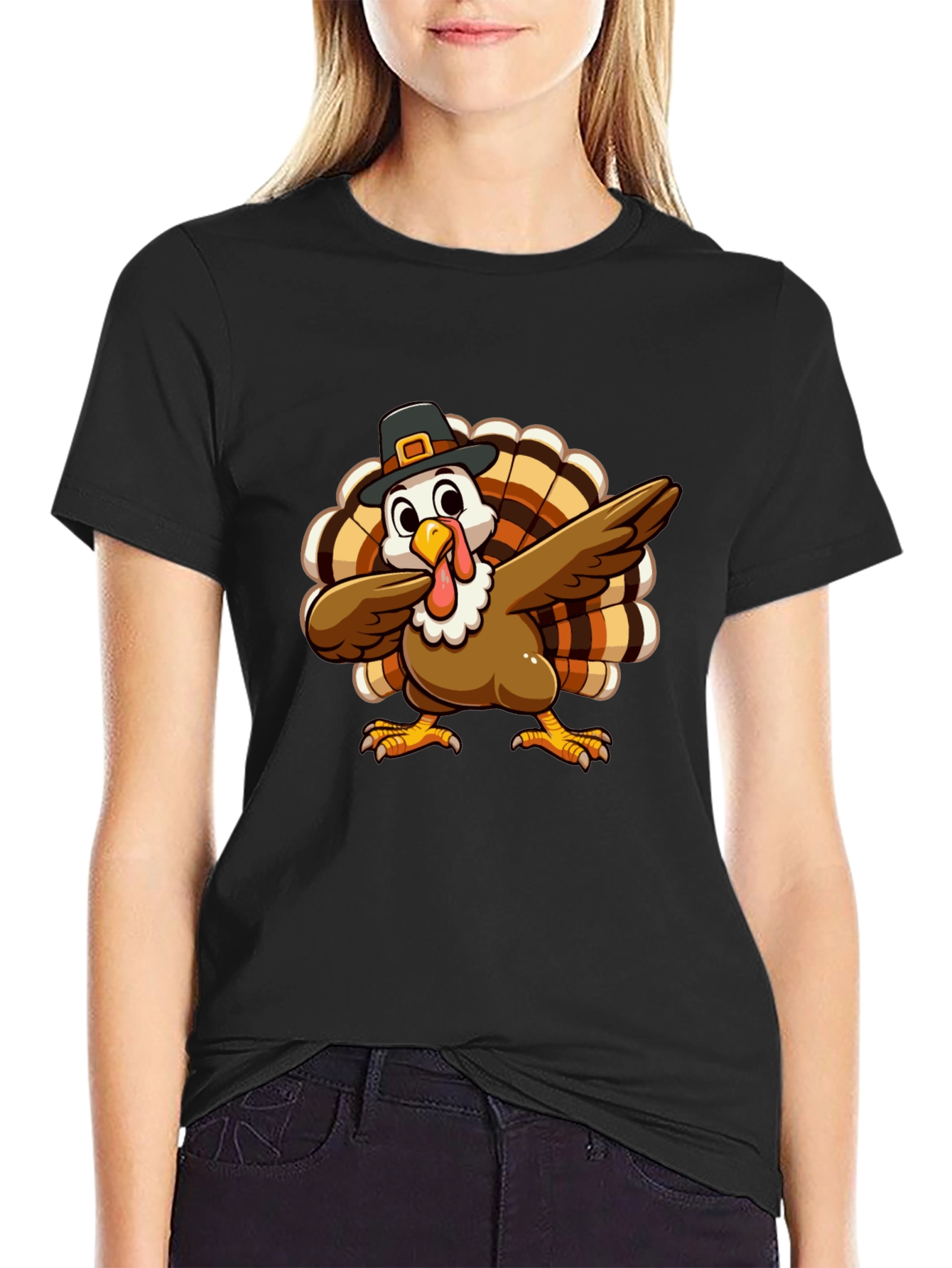 Festive Turkey Dab Black T-Shirt
