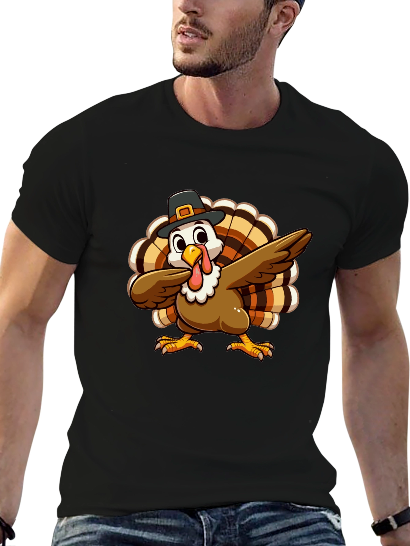 Festive Turkey Dab Black T-Shirt