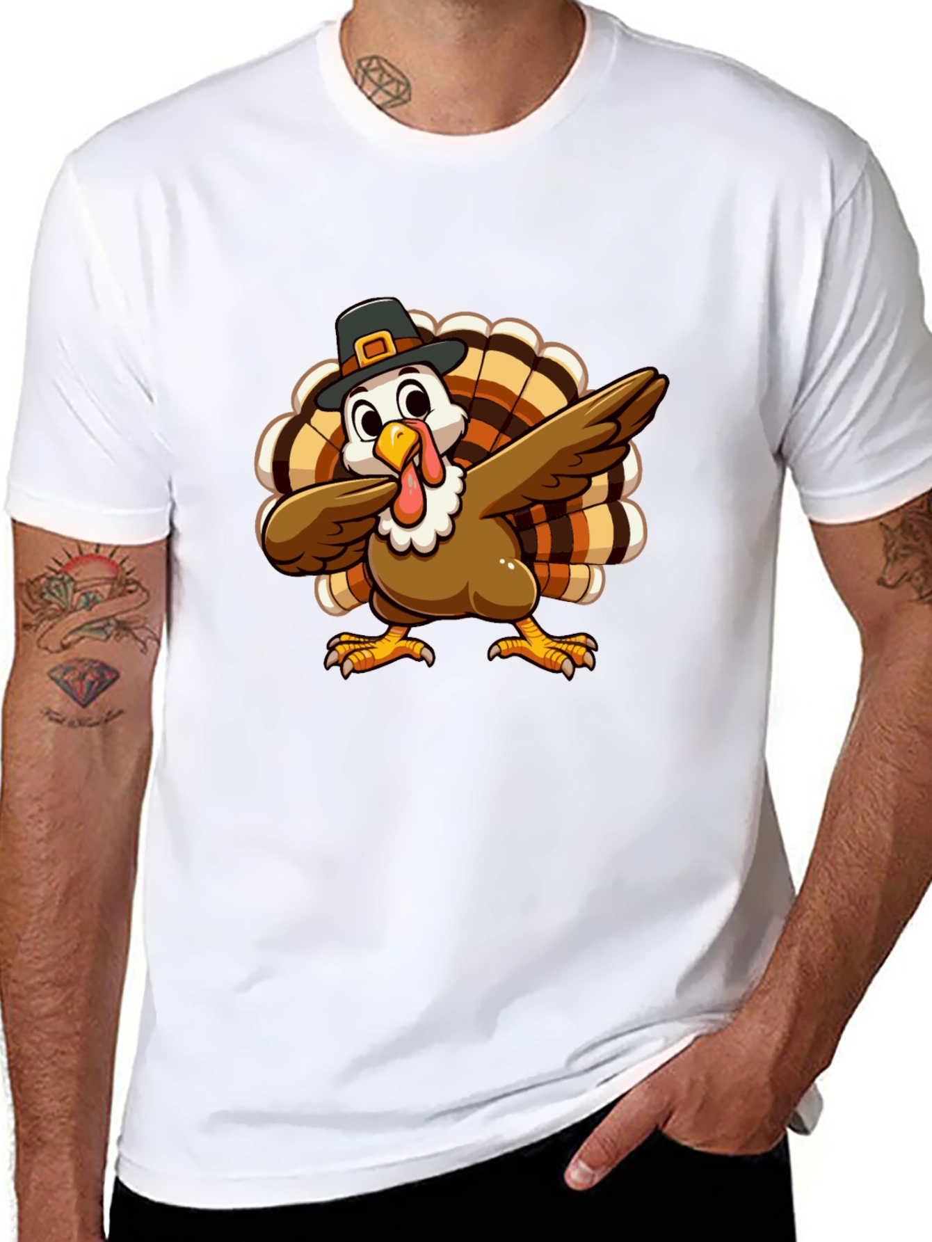 Festive Turkey Dab Black T-Shirt