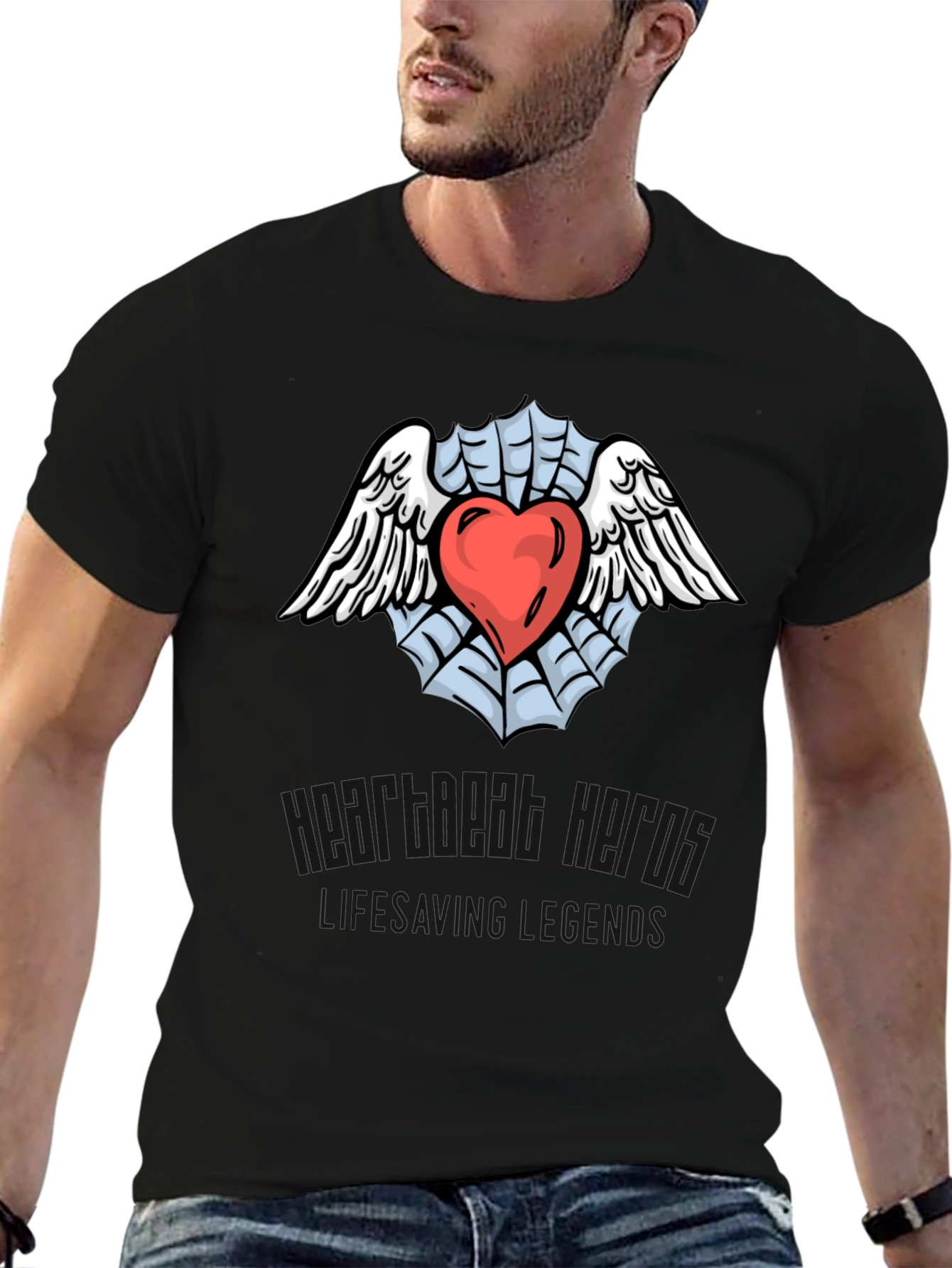Heart & Wings Graphic Black T-Shirt