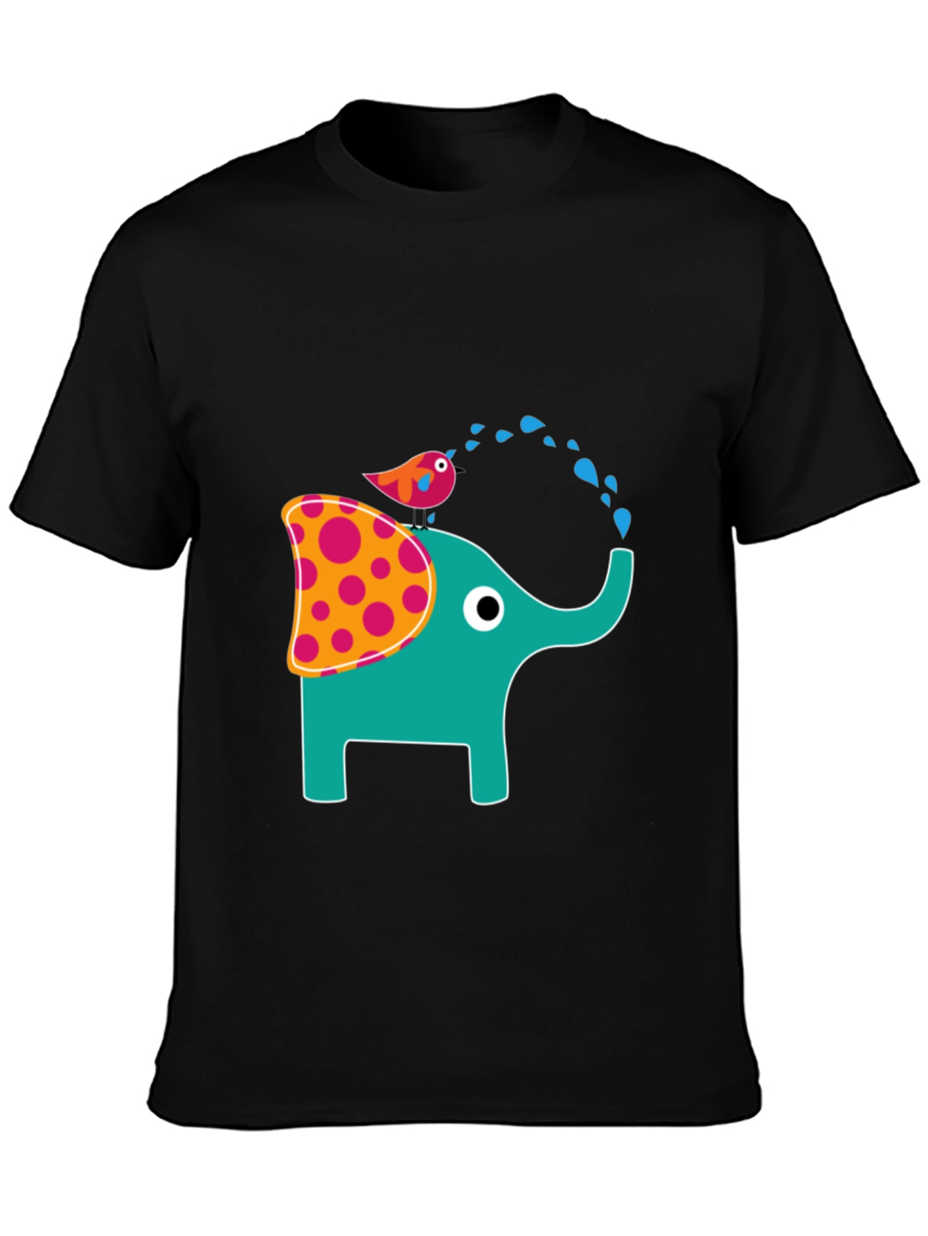 Elephant & Bird Graphic Print Black T-Shirt