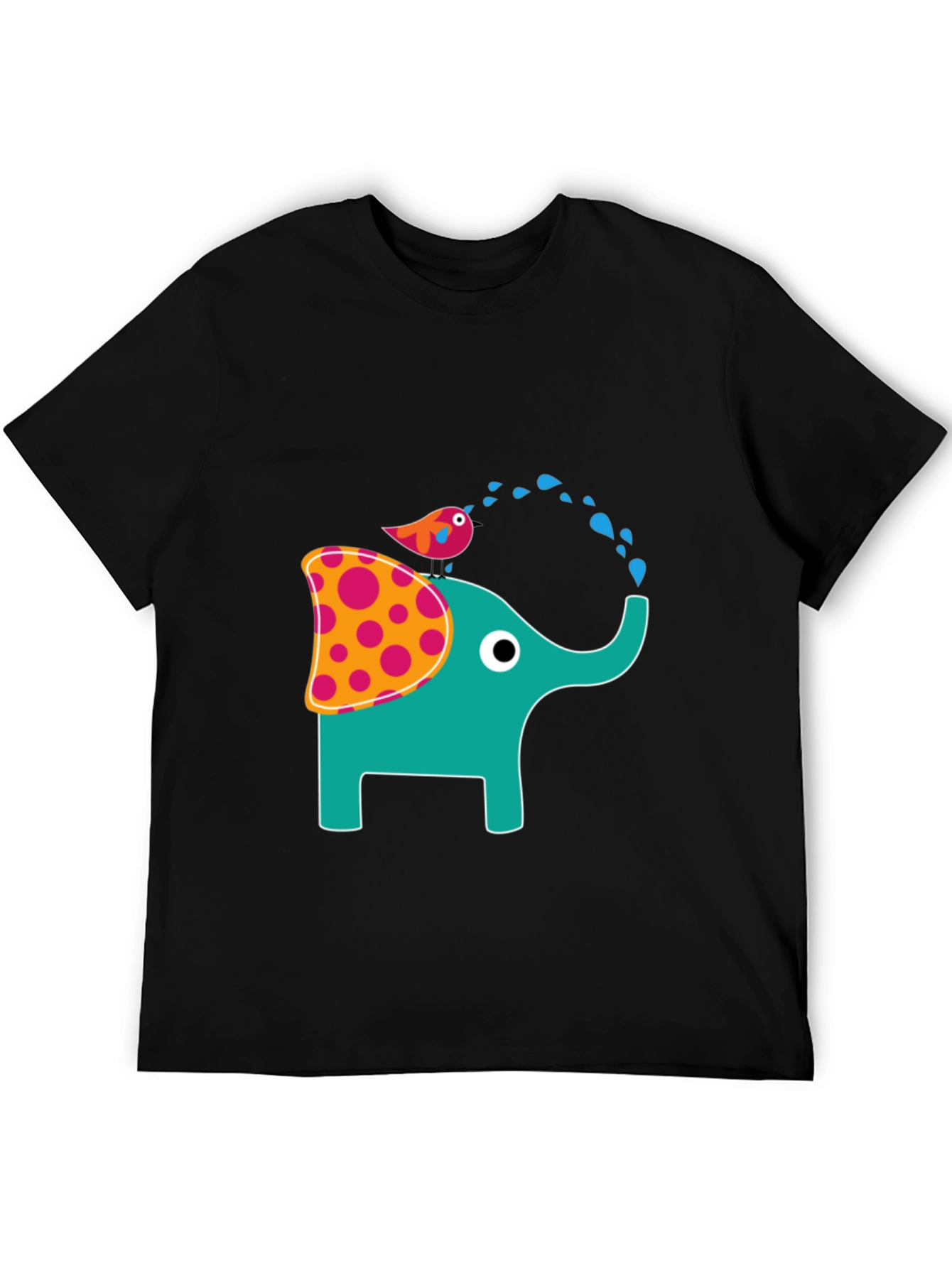 Elephant & Bird Graphic Print Black T-Shirt