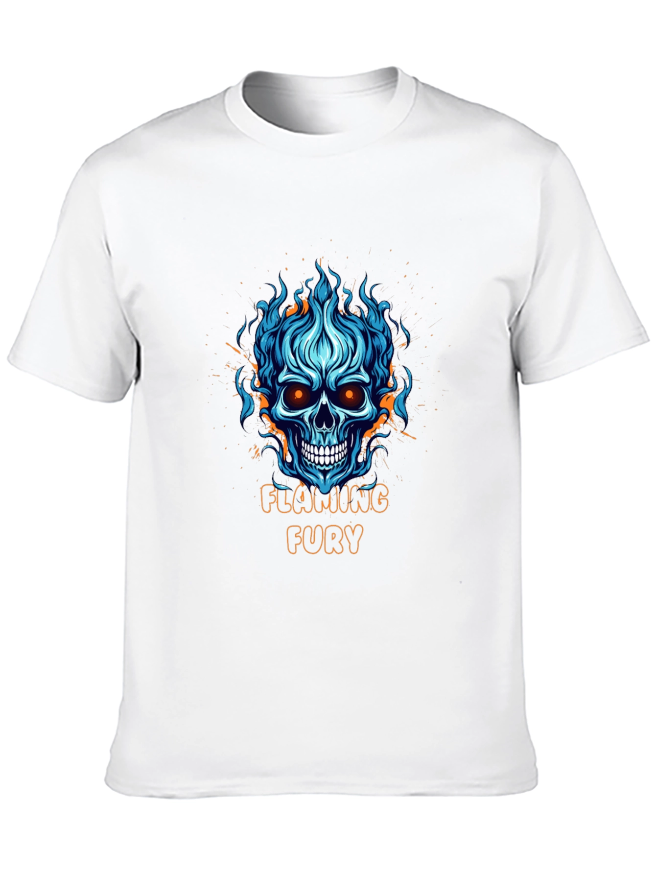 Flaming Fury Skull Graphic Black T-Shirt
