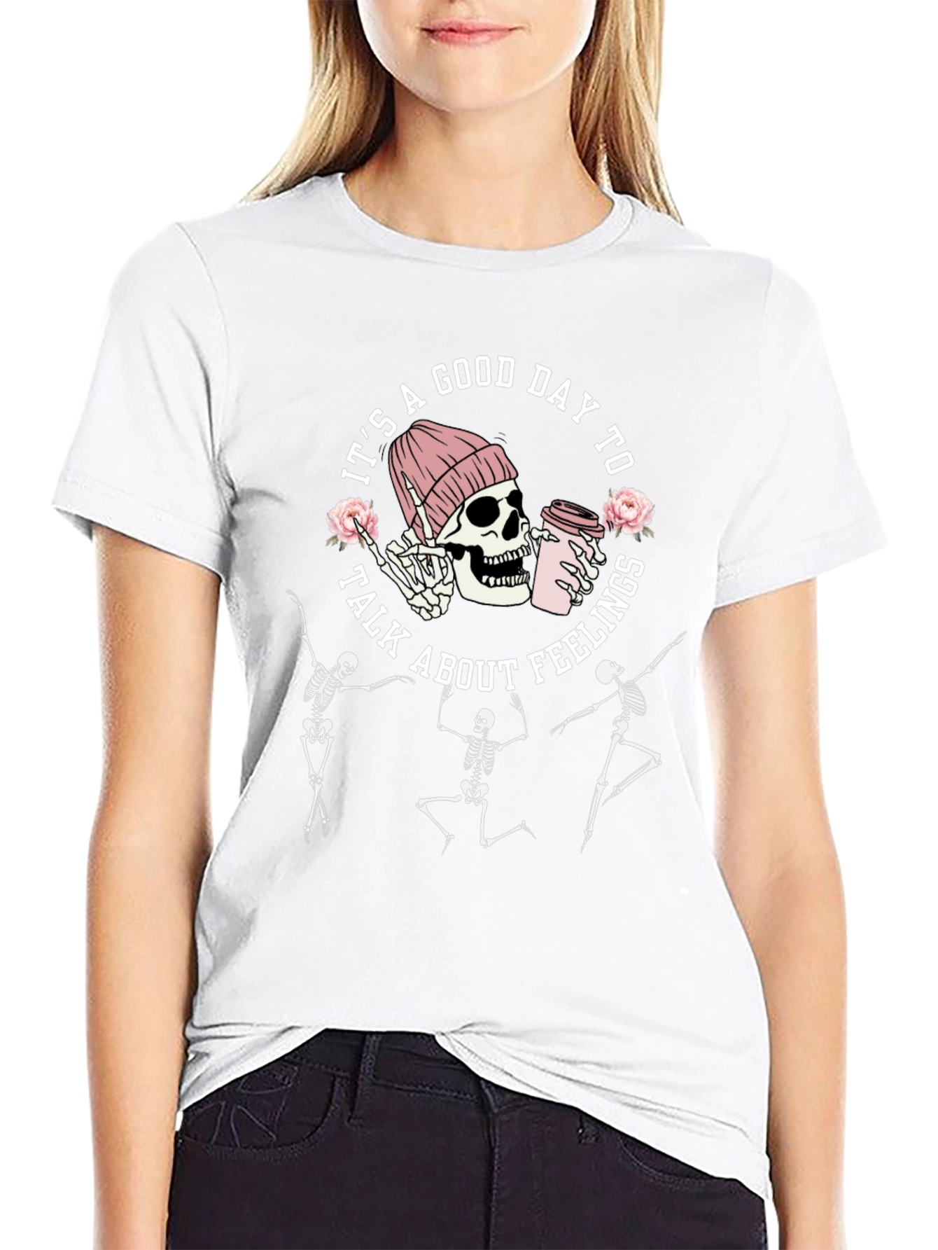 Good Day To Talk Feelings Skeleton Graphic Tee