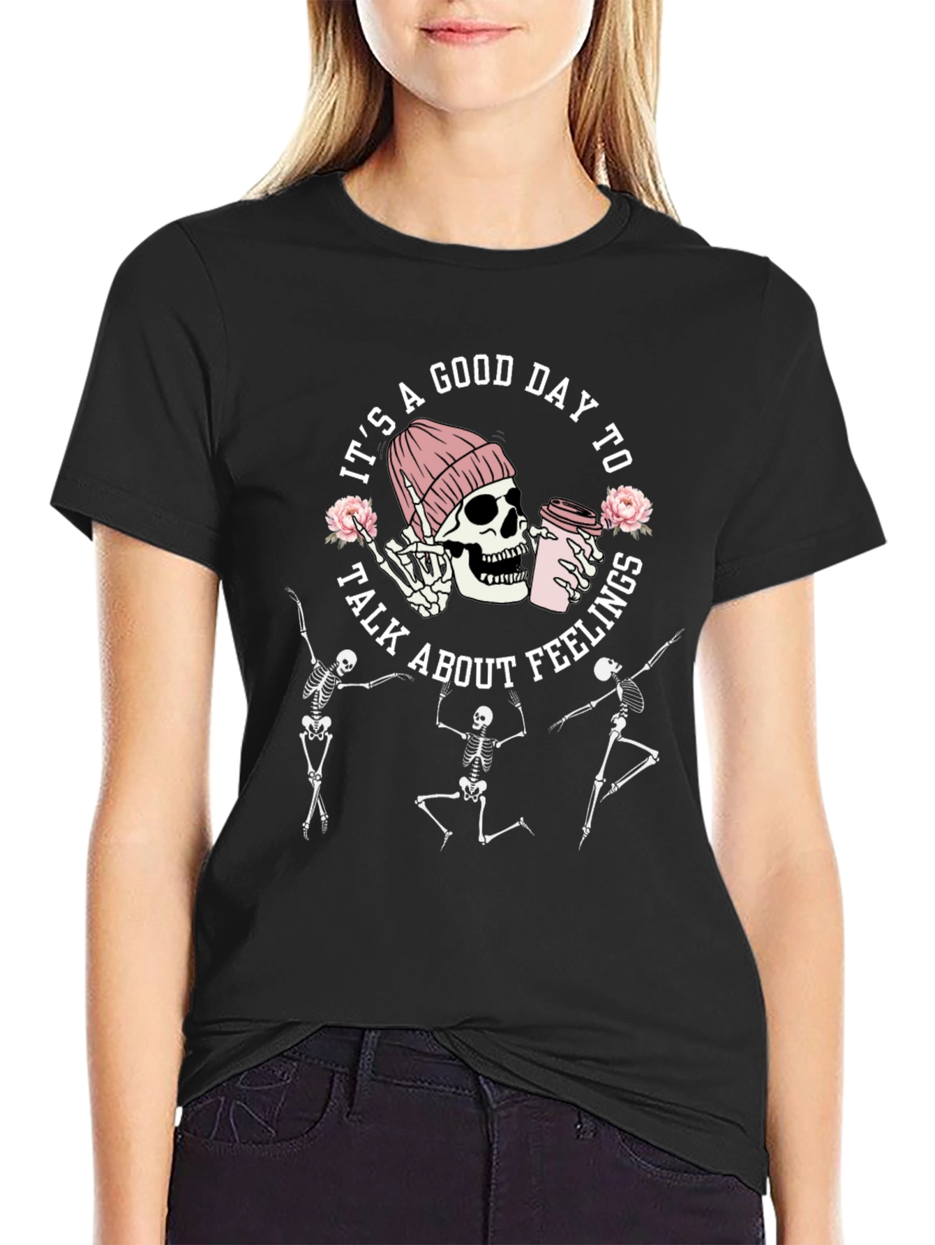 Good Day To Talk Feelings Skeleton Graphic Tee