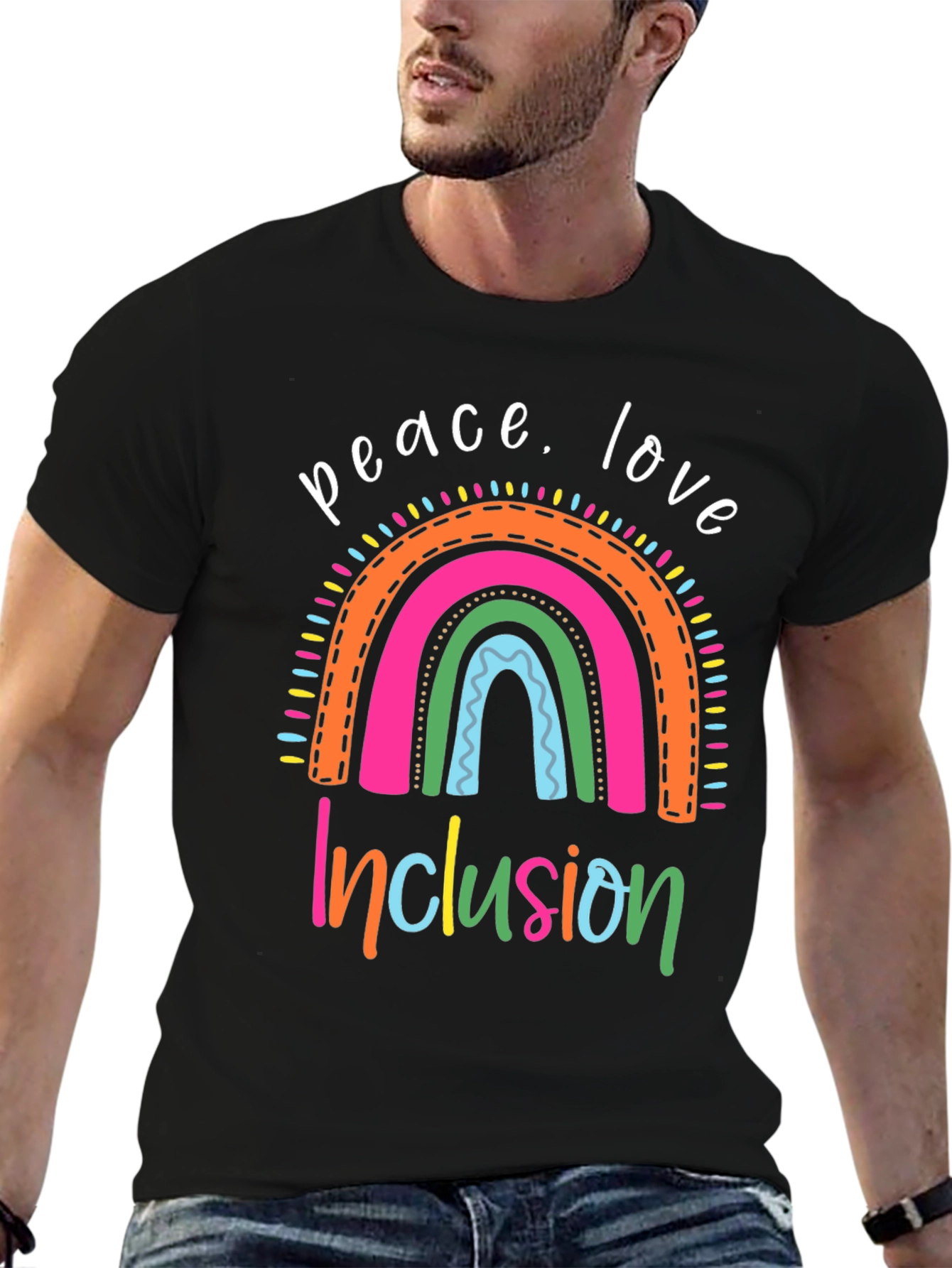 Peace Love Inclusion T-Shirt - Rainbow Design