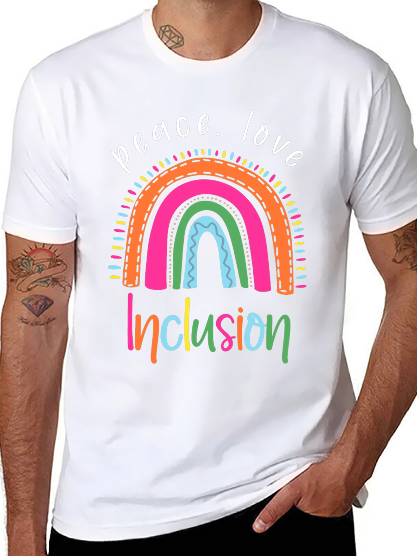Peace Love Inclusion T-Shirt - Rainbow Design