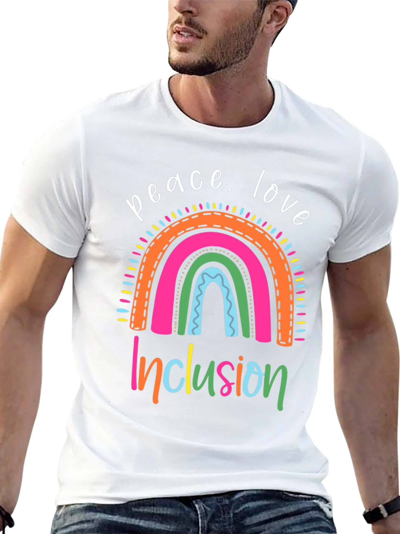 Peace Love Inclusion T-Shirt - Rainbow Design
