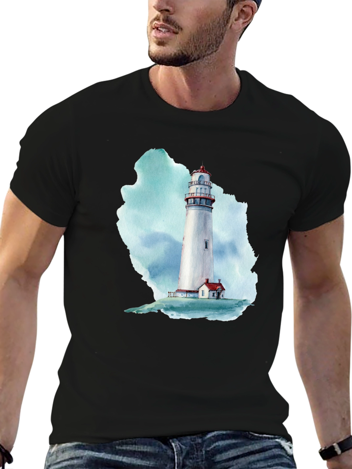 Lighthouse Graphic Print Black T-Shirt