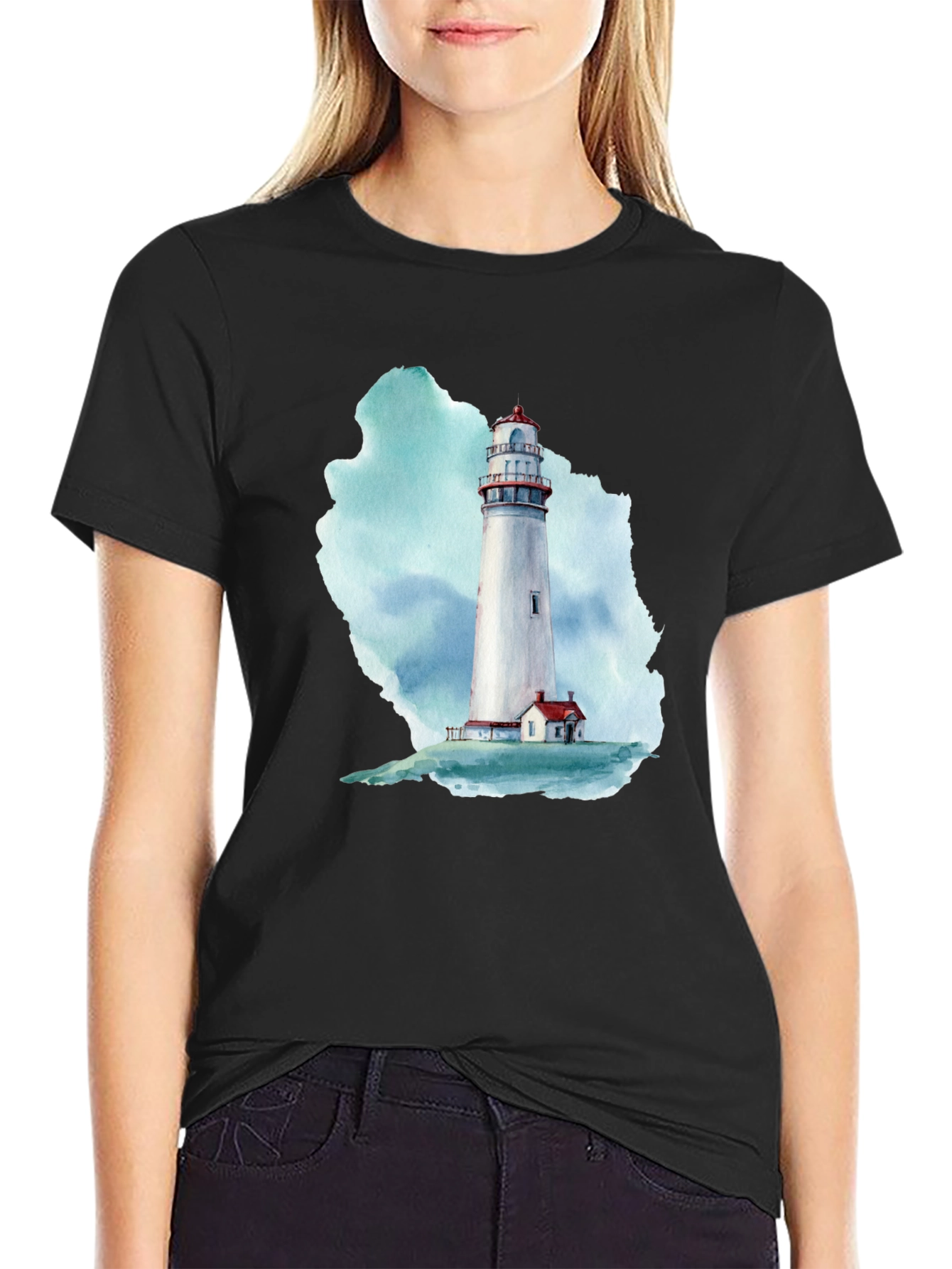 Lighthouse Graphic Print Black T-Shirt