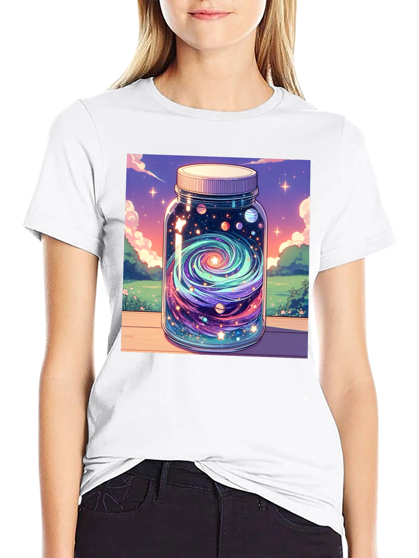 Galaxy Jar Graphic Tee - Black Cotton T-Shirt