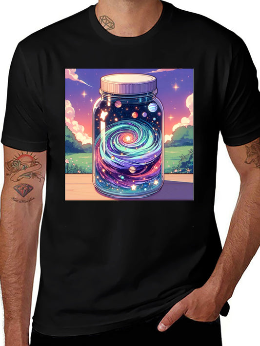 Galaxy Jar Graphic Tee - Black Cotton T-Shirt