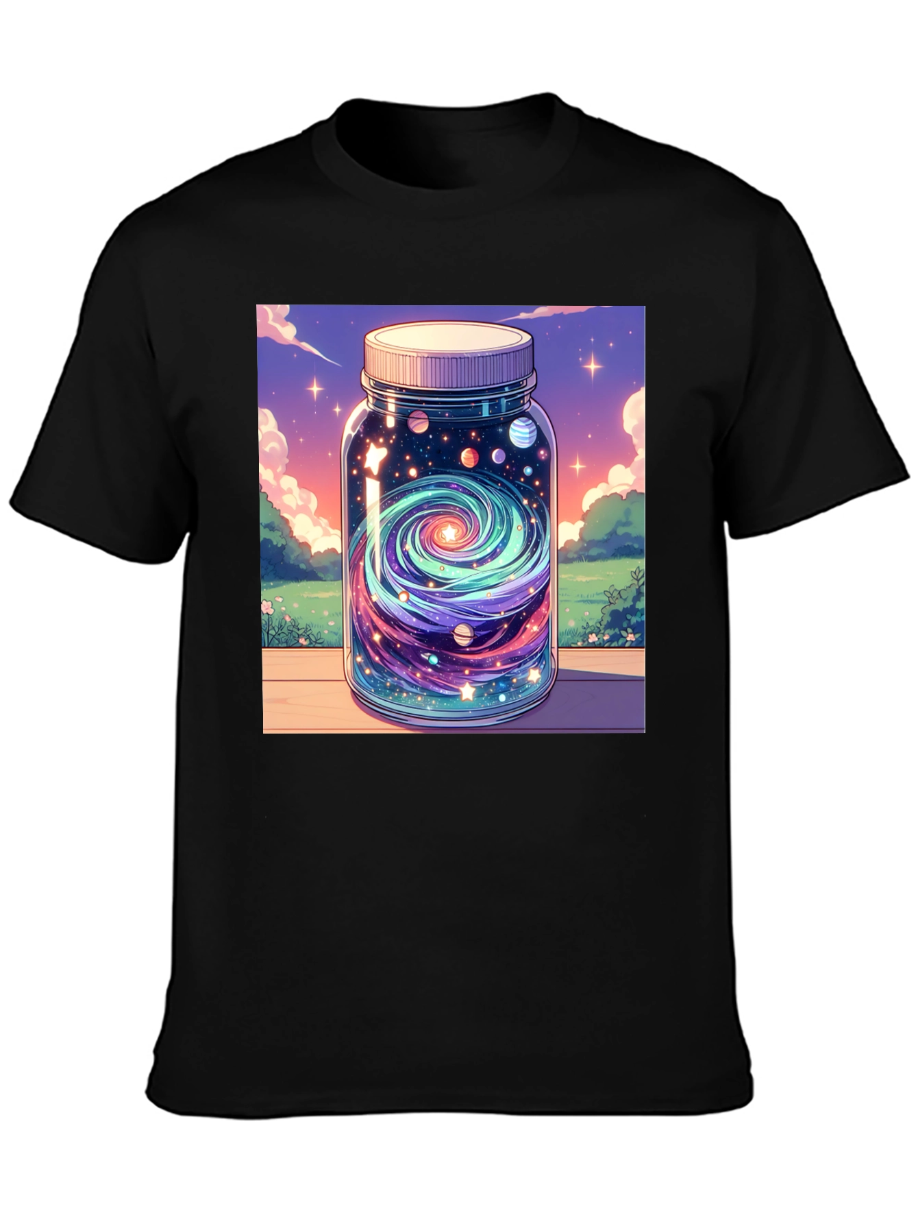 Galaxy Jar Graphic Tee - Black Cotton T-Shirt