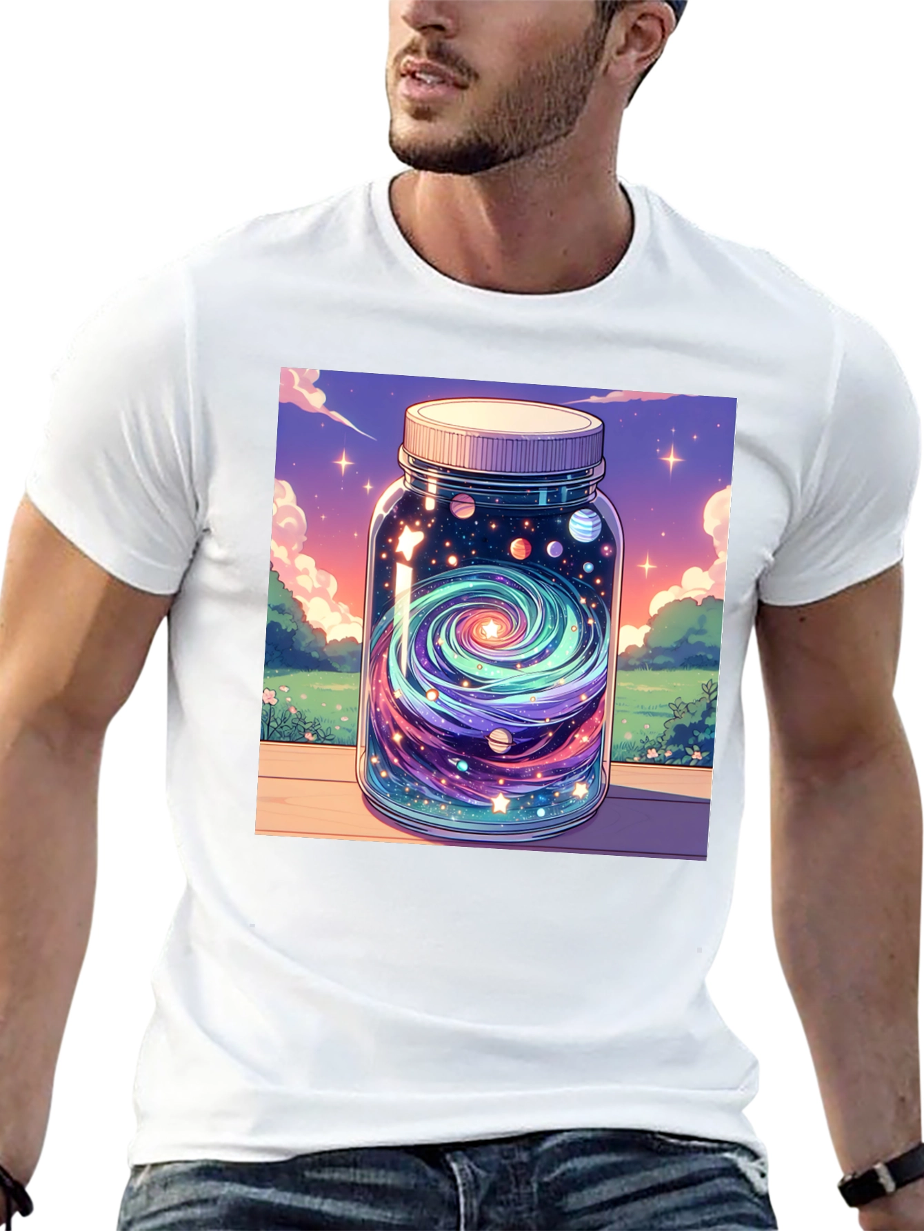 Galaxy Jar Graphic Tee - Black Cotton T-Shirt