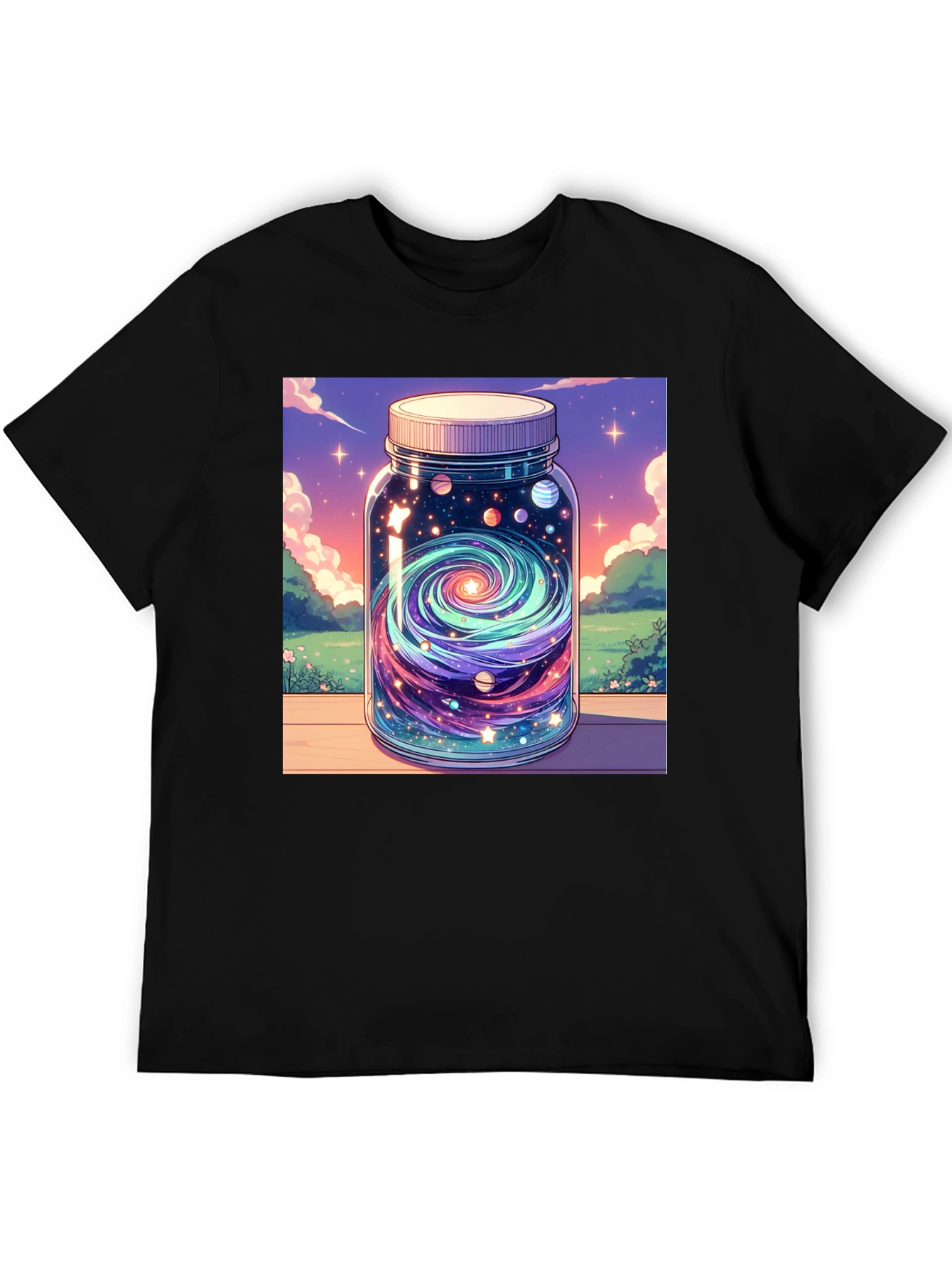 Galaxy Jar Graphic Tee - Black Cotton T-Shirt