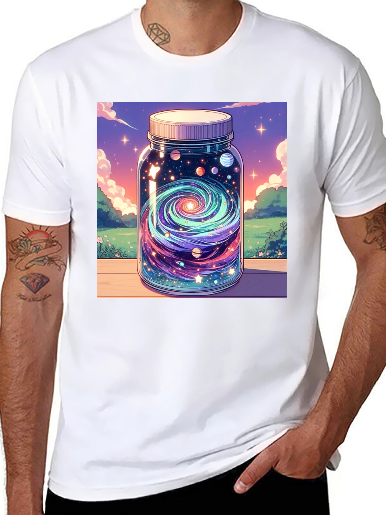 Galaxy Jar Graphic Tee - Black Cotton T-Shirt