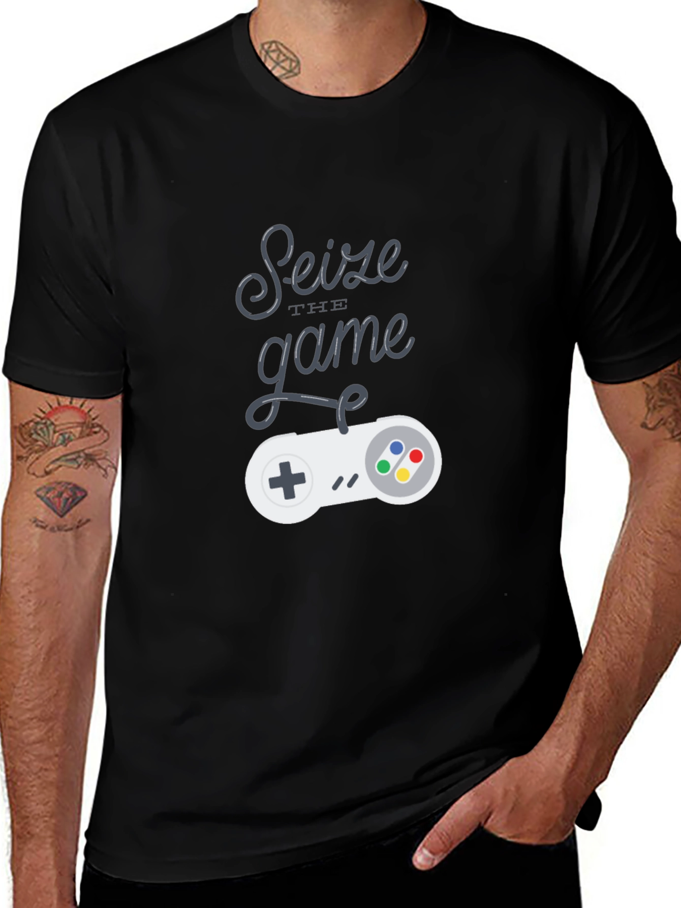 Seize The Game Black T-Shirt Retro Controller Graphic Tee